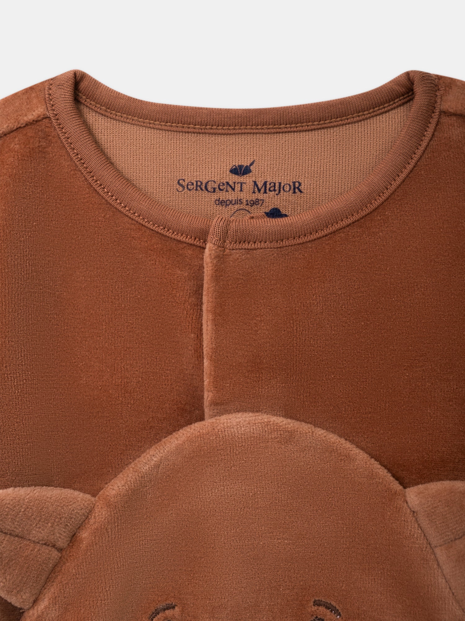 Brown velvet onesie with fox face patch Baby Boy