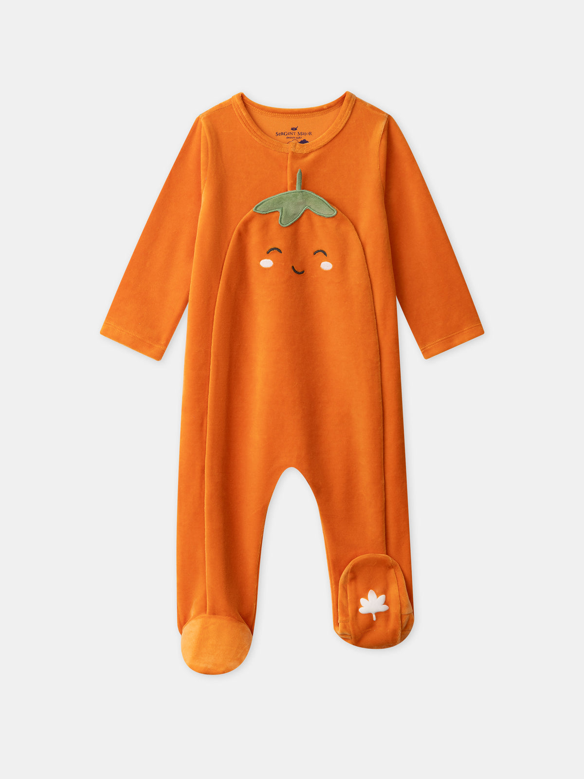 Orange Velvet Pumpkin Sleepsuit + Hat for Baby Boys