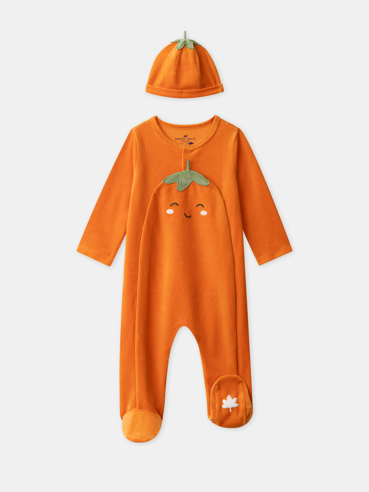 Orange Velvet Pumpkin Sleepsuit + Hat for Baby Boys