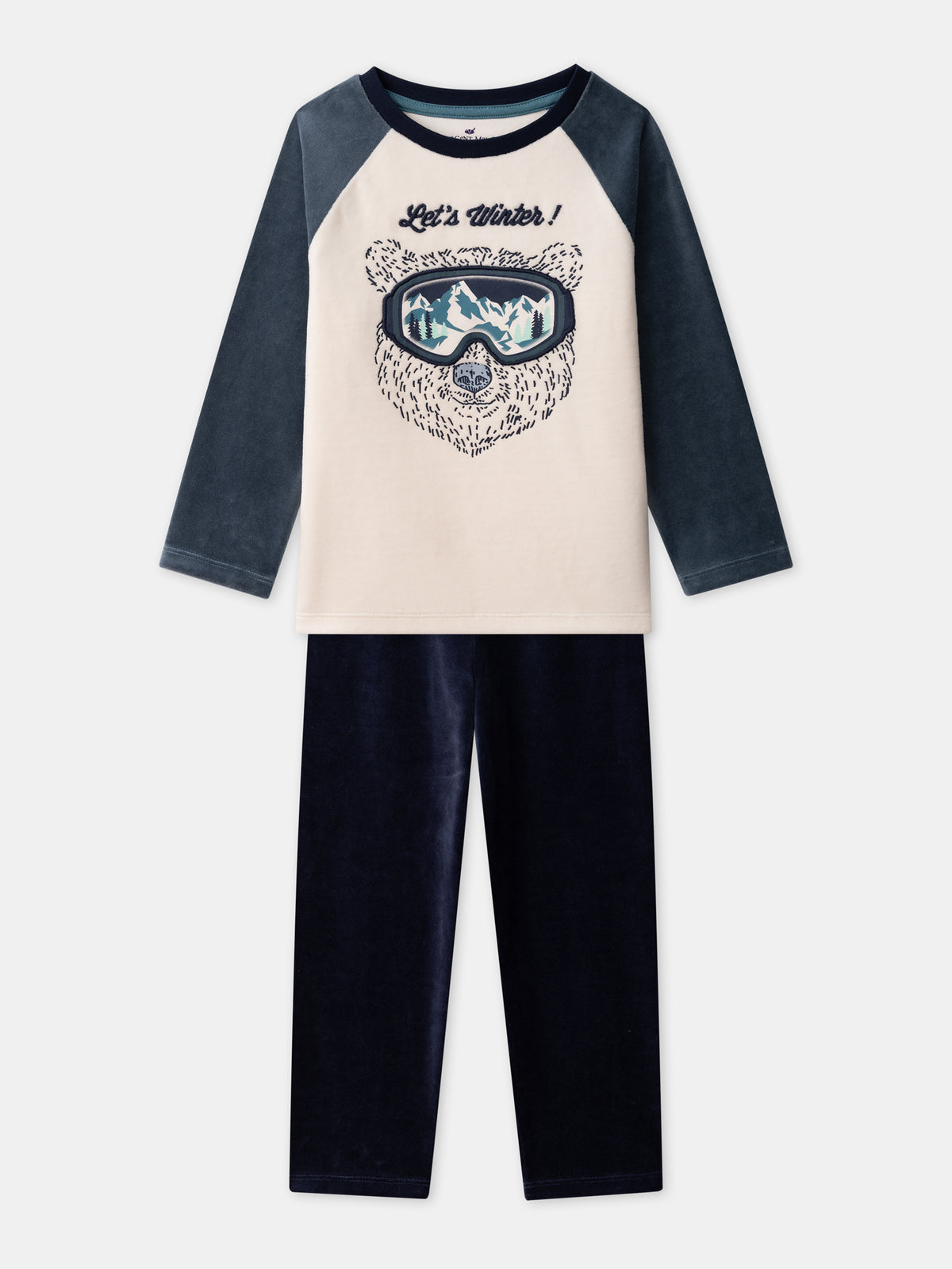 Ecru and navy blue pajama bear Boy