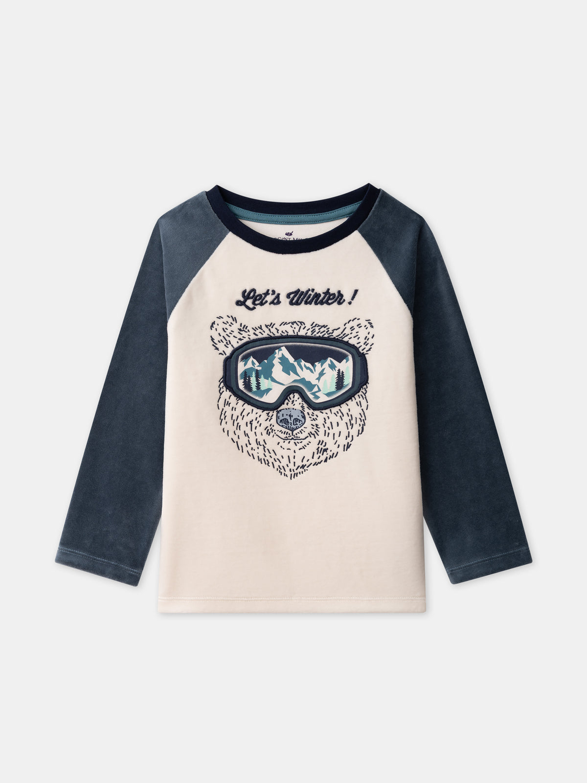 Ecru and navy blue pajama bear Boy
