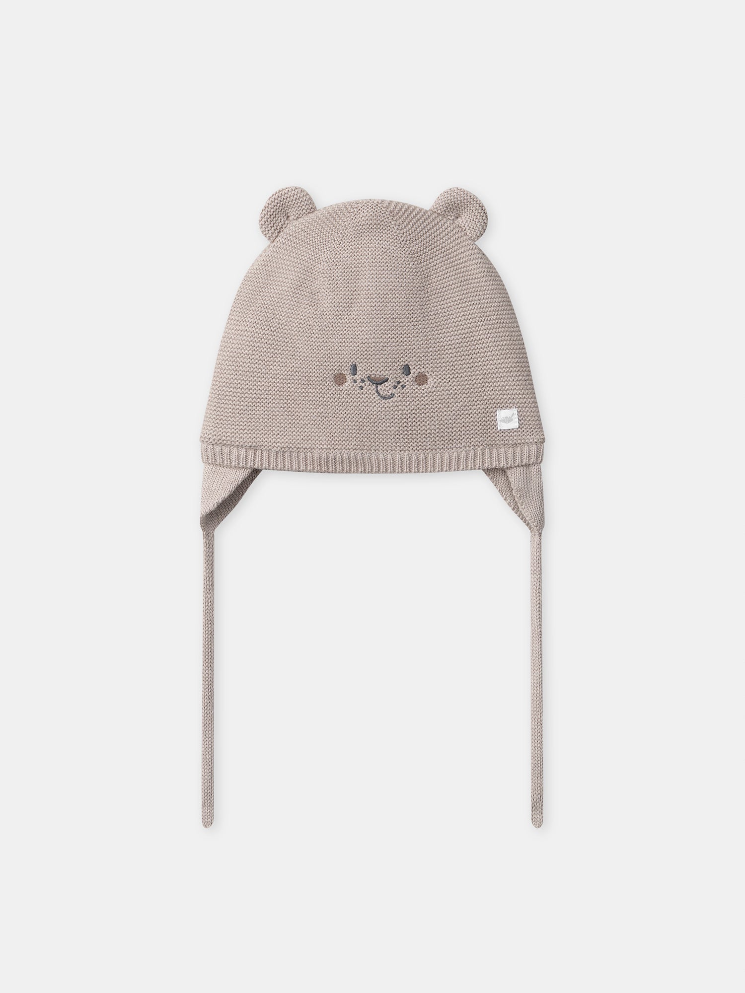 Gray Knitted Hat with Animal Face for Newborn Boy