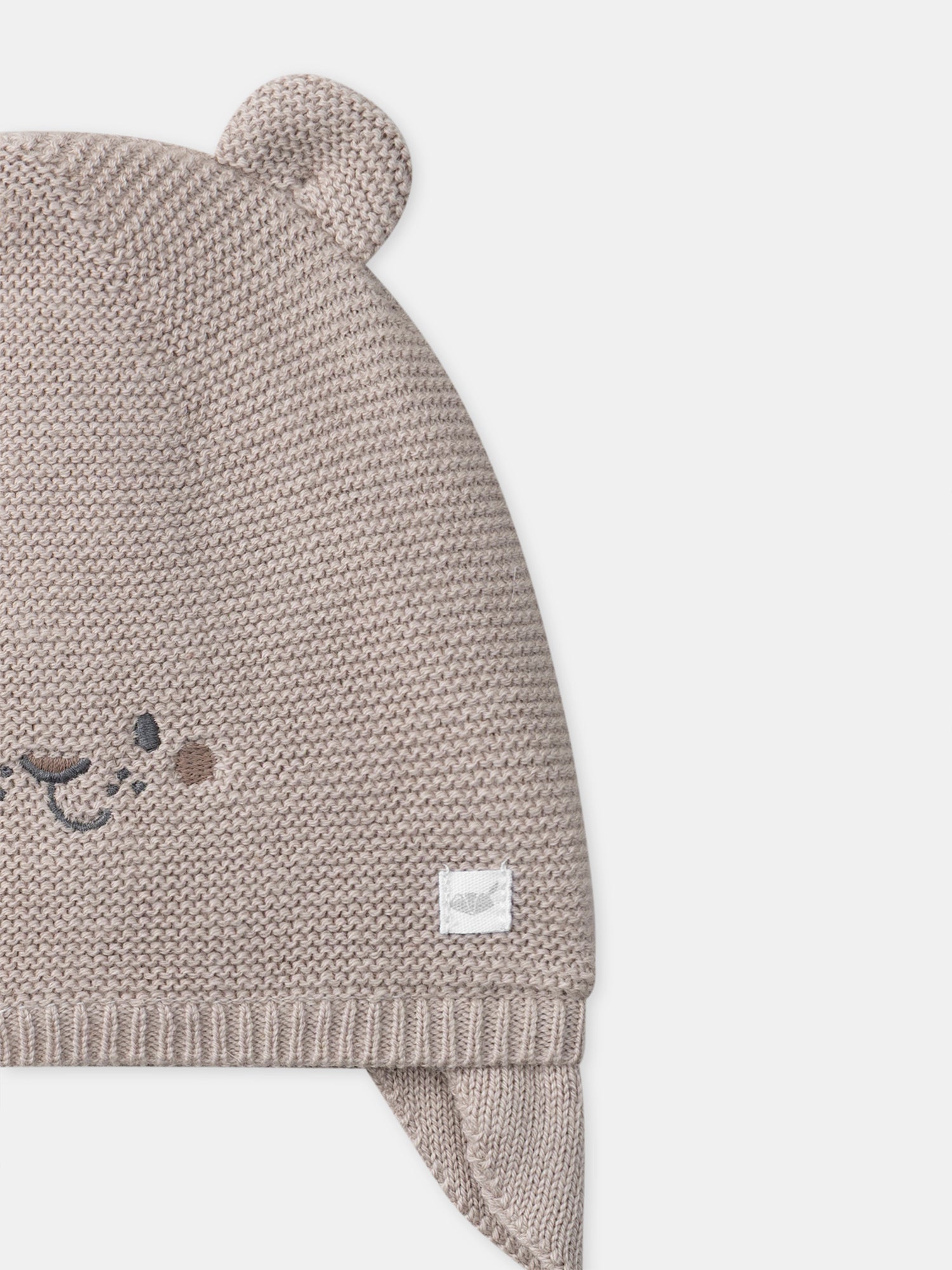 Gray Knitted Hat with Animal Face for Newborn Boy