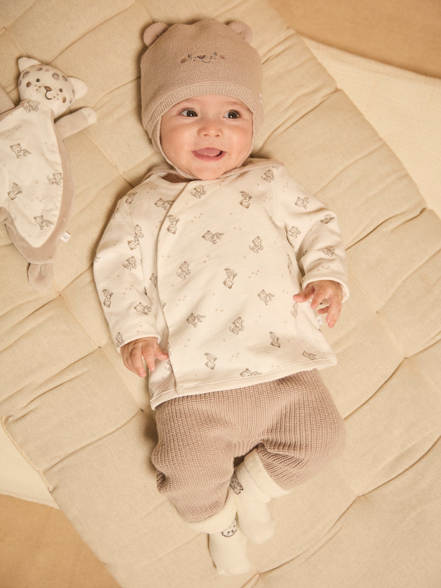 Gray Knitted Hat with Animal Face for Newborn Boy