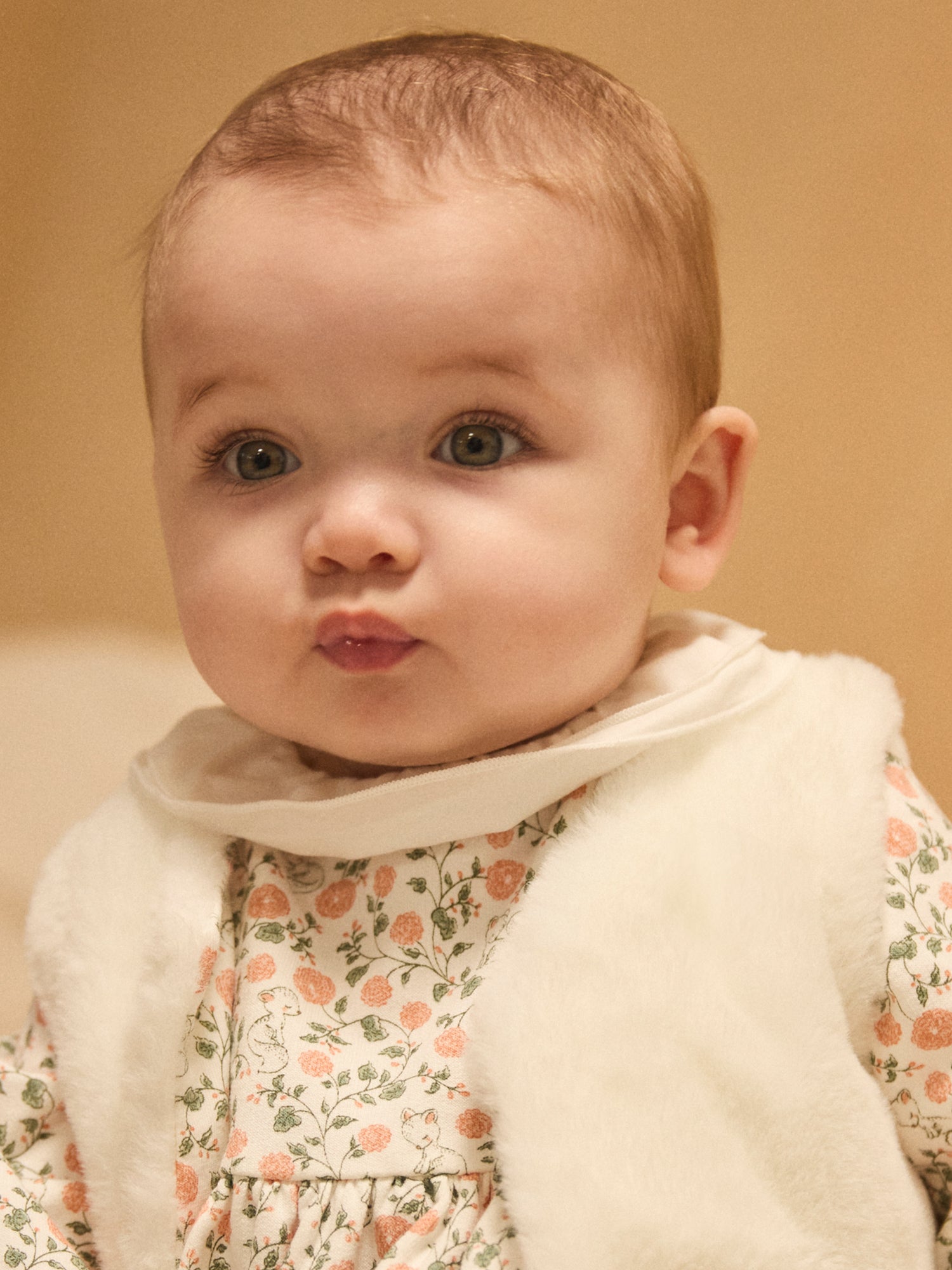 Floral Print Dress + Vest + Tights for Baby Girls
