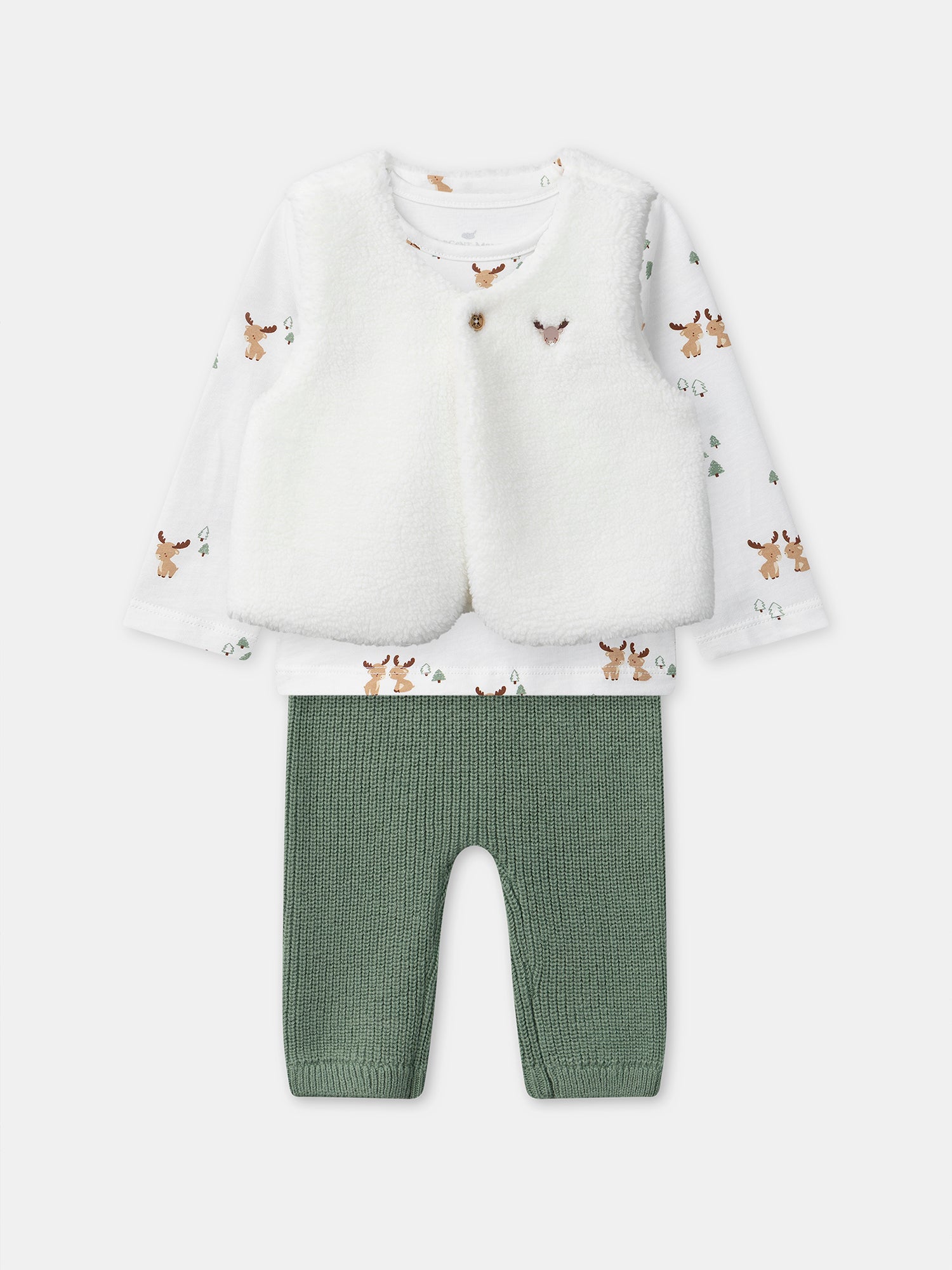 Boy's Birth Set with Printed T-Shirt + Vest + Pants