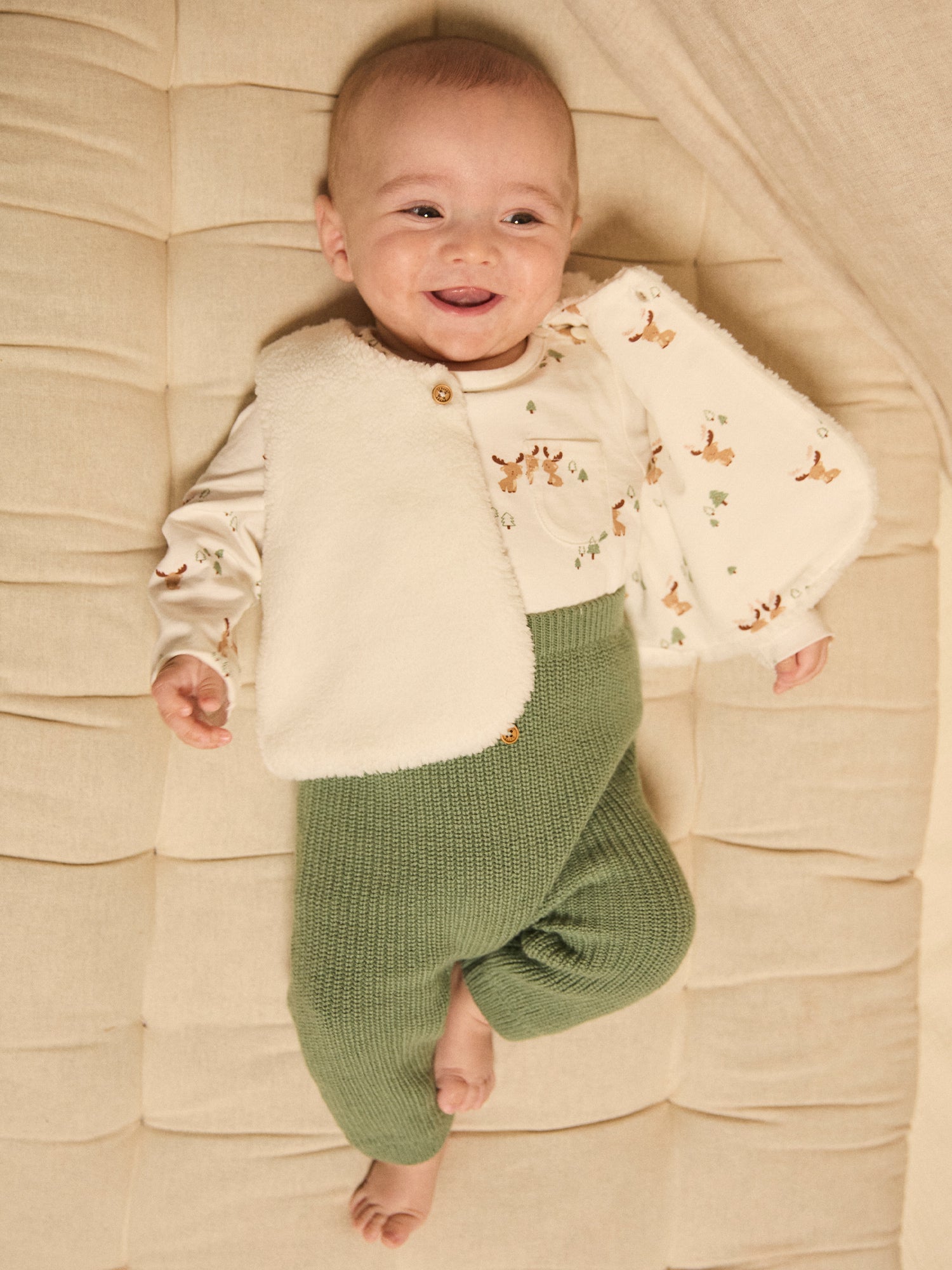 Boy's Birth Set with Printed T-Shirt + Vest + Pants