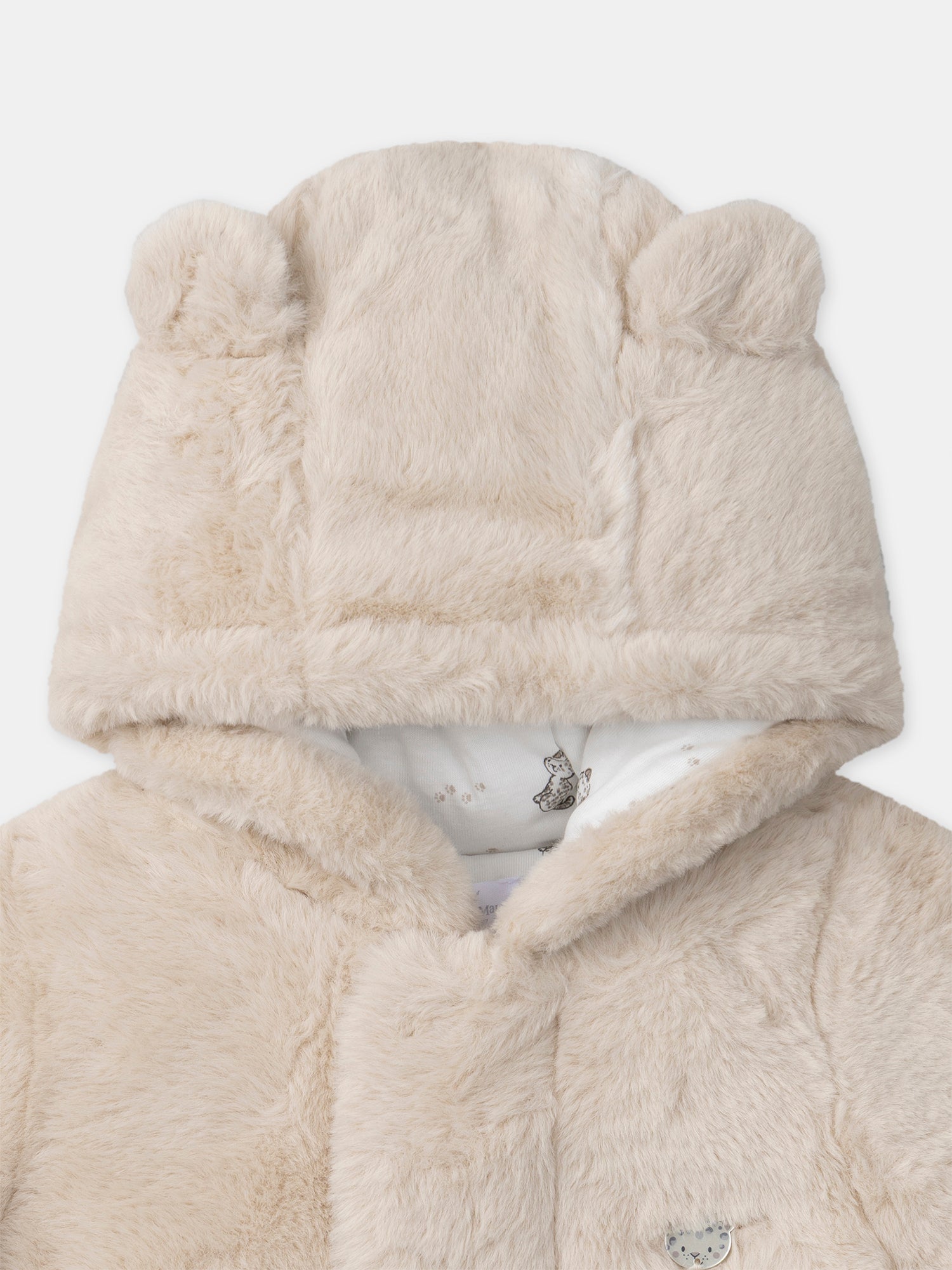 Beige Pilot Suit in Synthetic Fur for Newborn Unisex