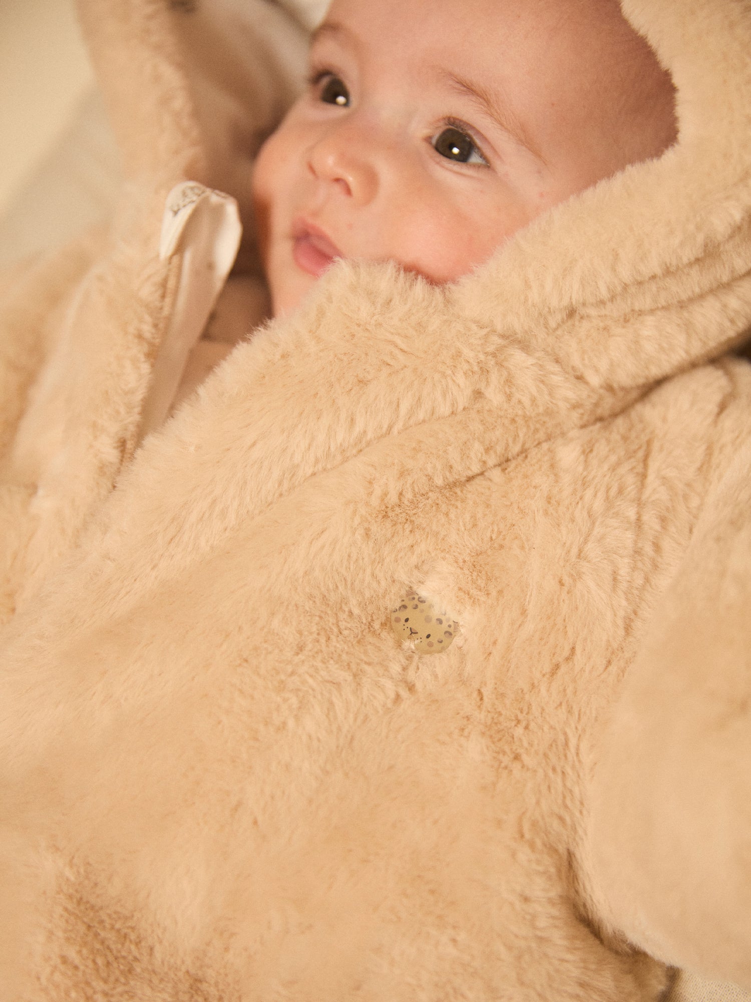 Beige Pilot Suit in Synthetic Fur for Newborn Unisex