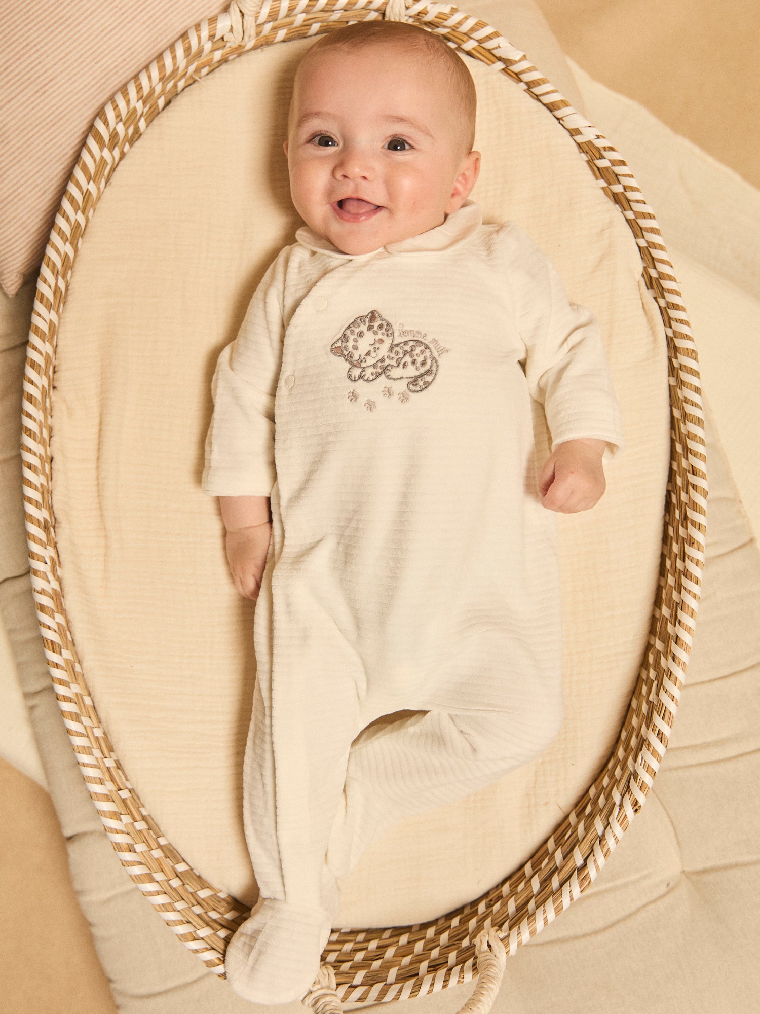 White Velour Sleepsuit with Collar for Mixed Birth