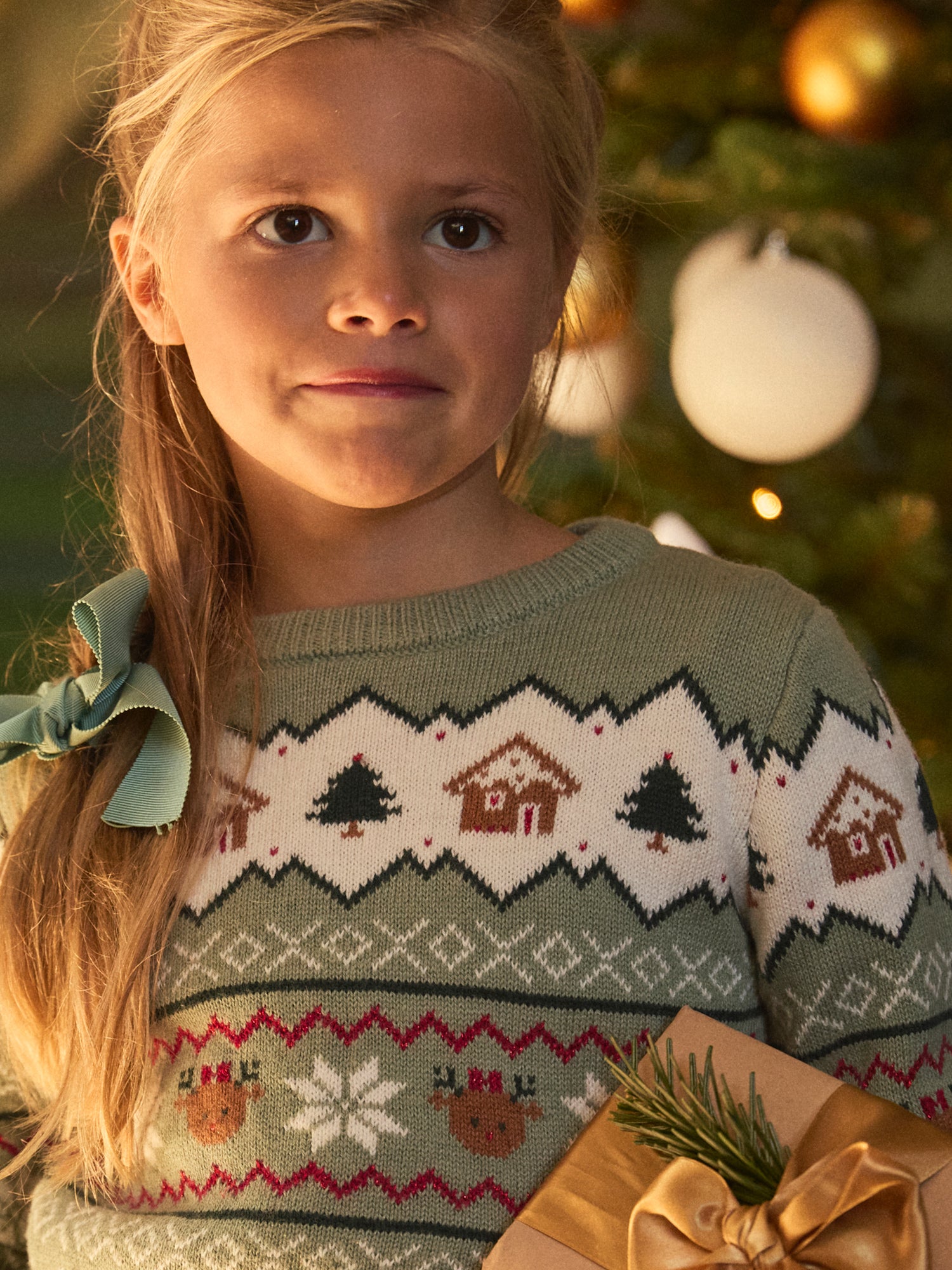 Sage green Christmas sweater for girls