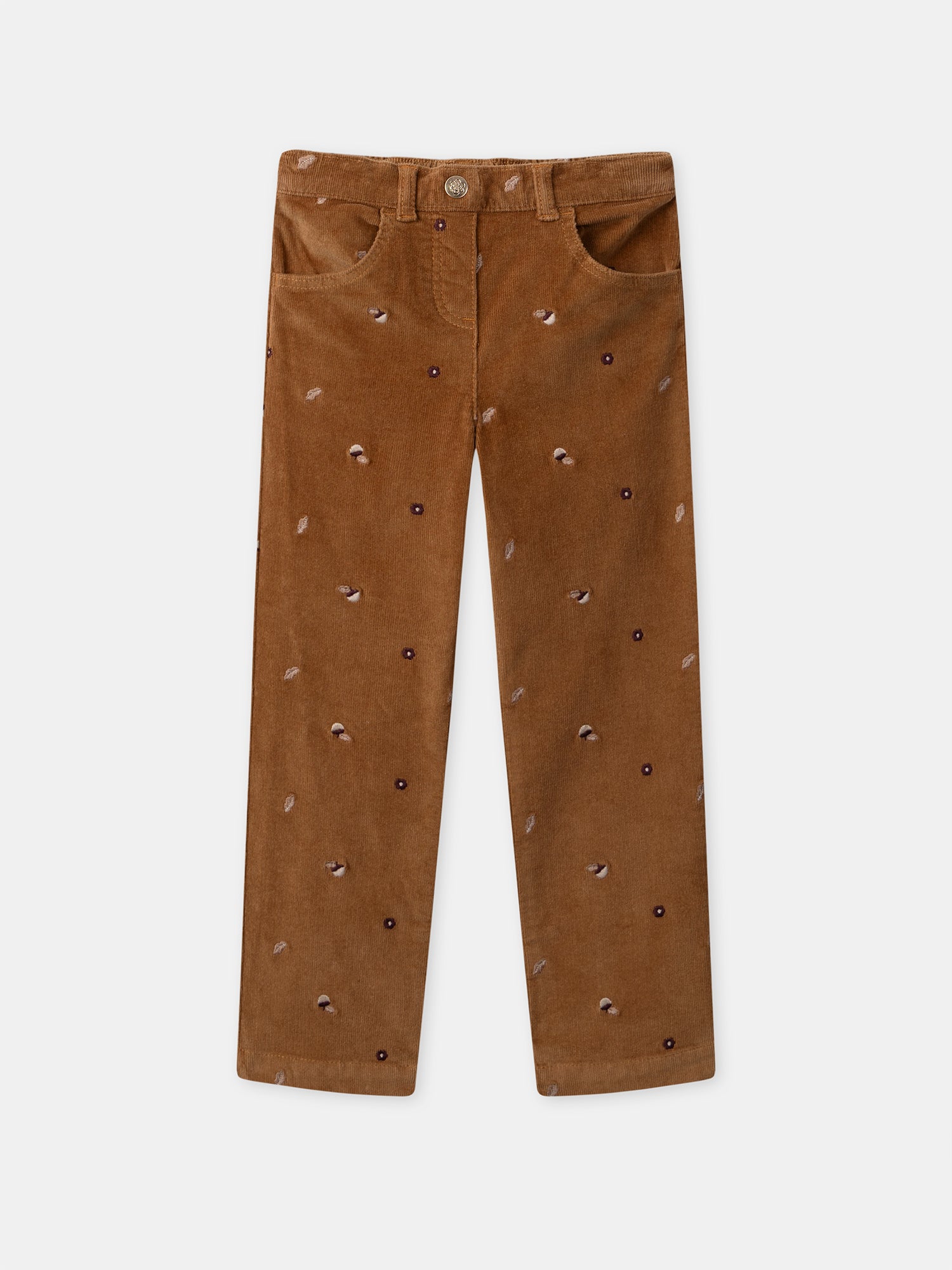 Brown Velvet Pants with Tassel Embroidery for Girls