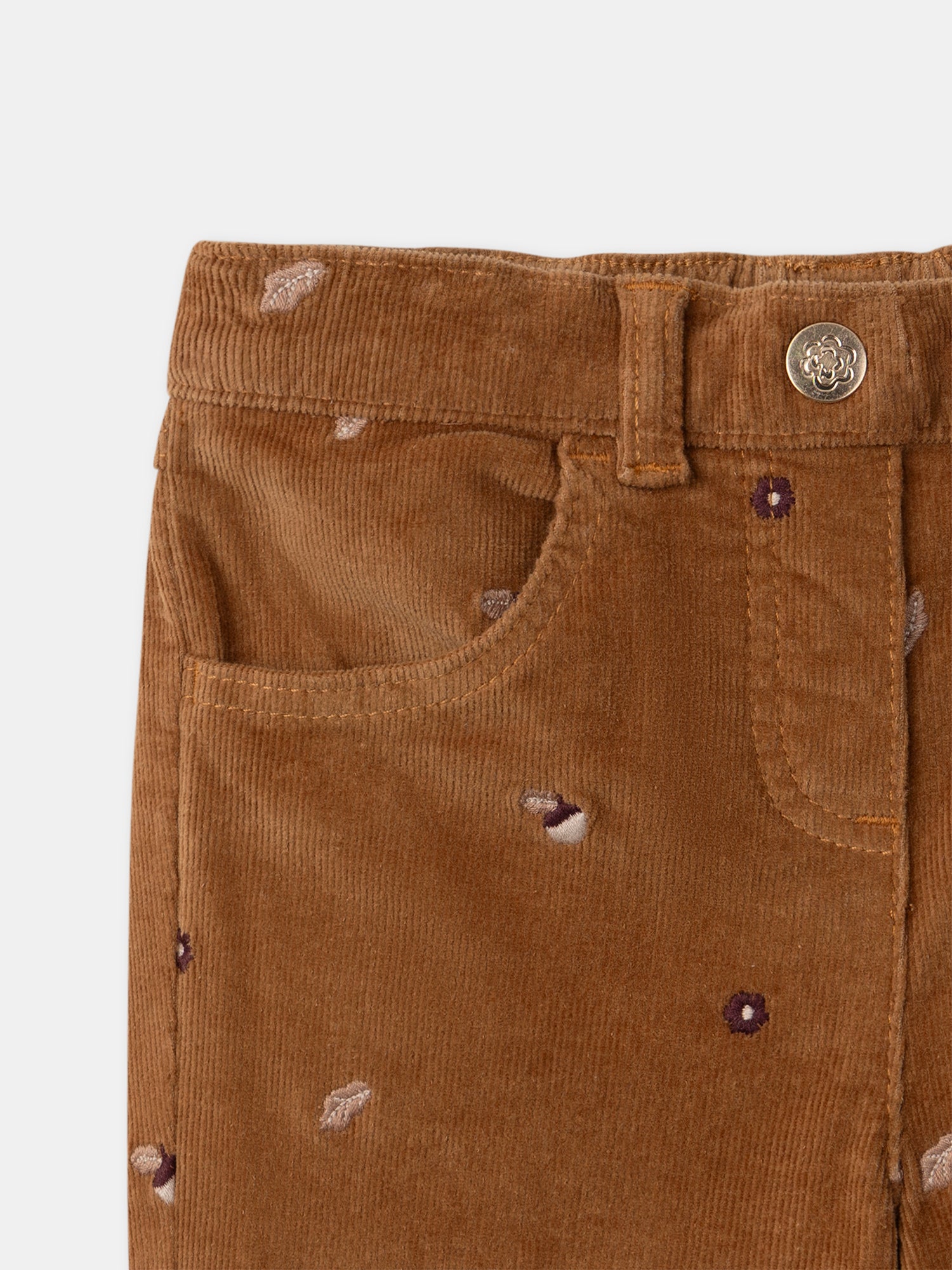 Brown Velvet Pants with Tassel Embroidery for Girls