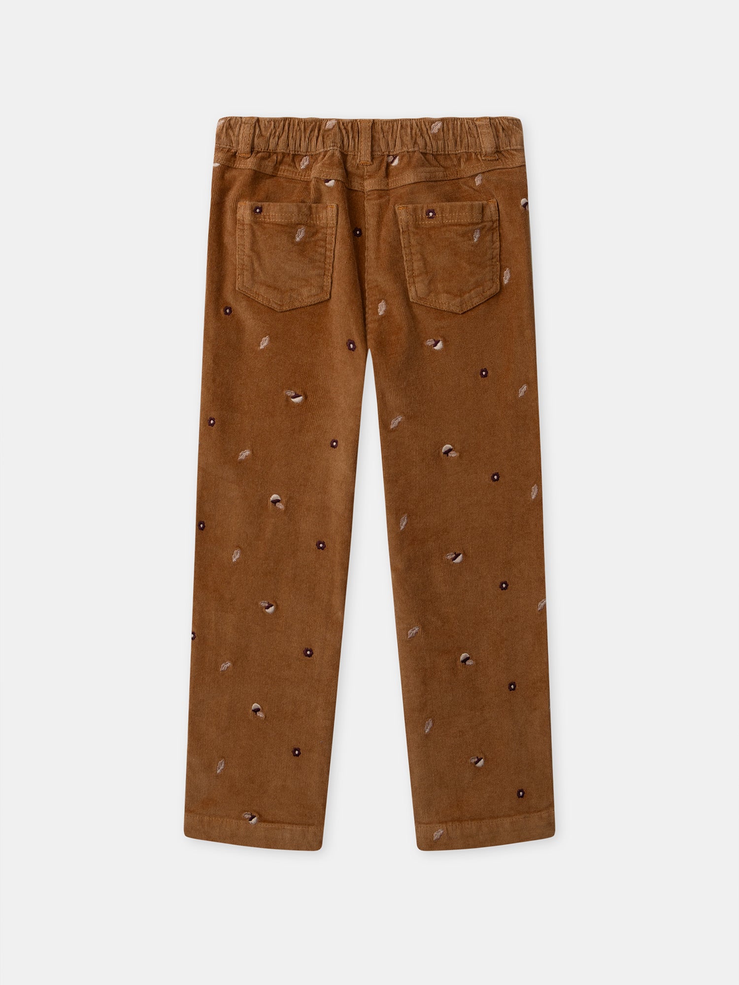 Brown Velvet Pants with Tassel Embroidery for Girls