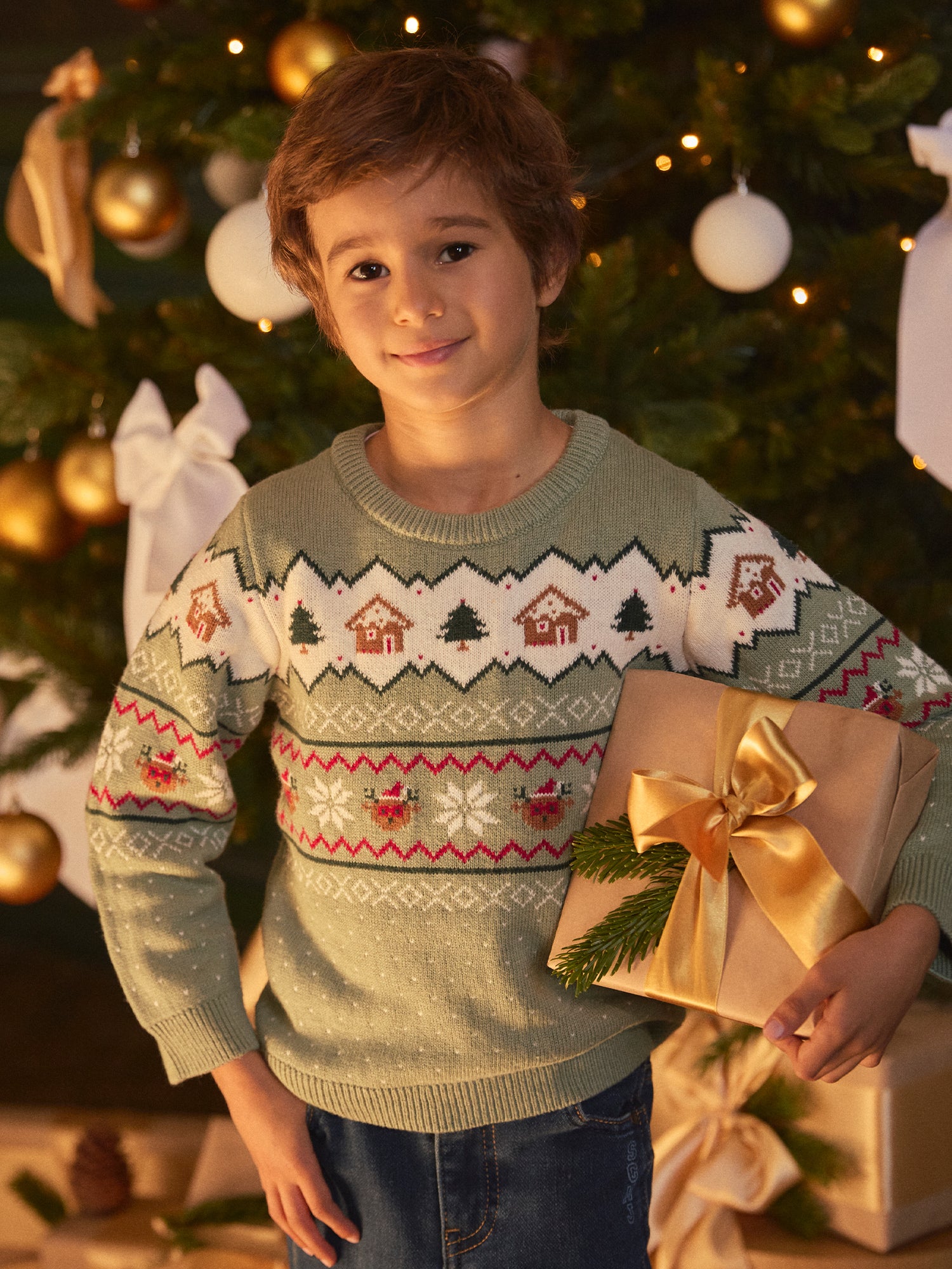 Sage green Christmas sweater for boys