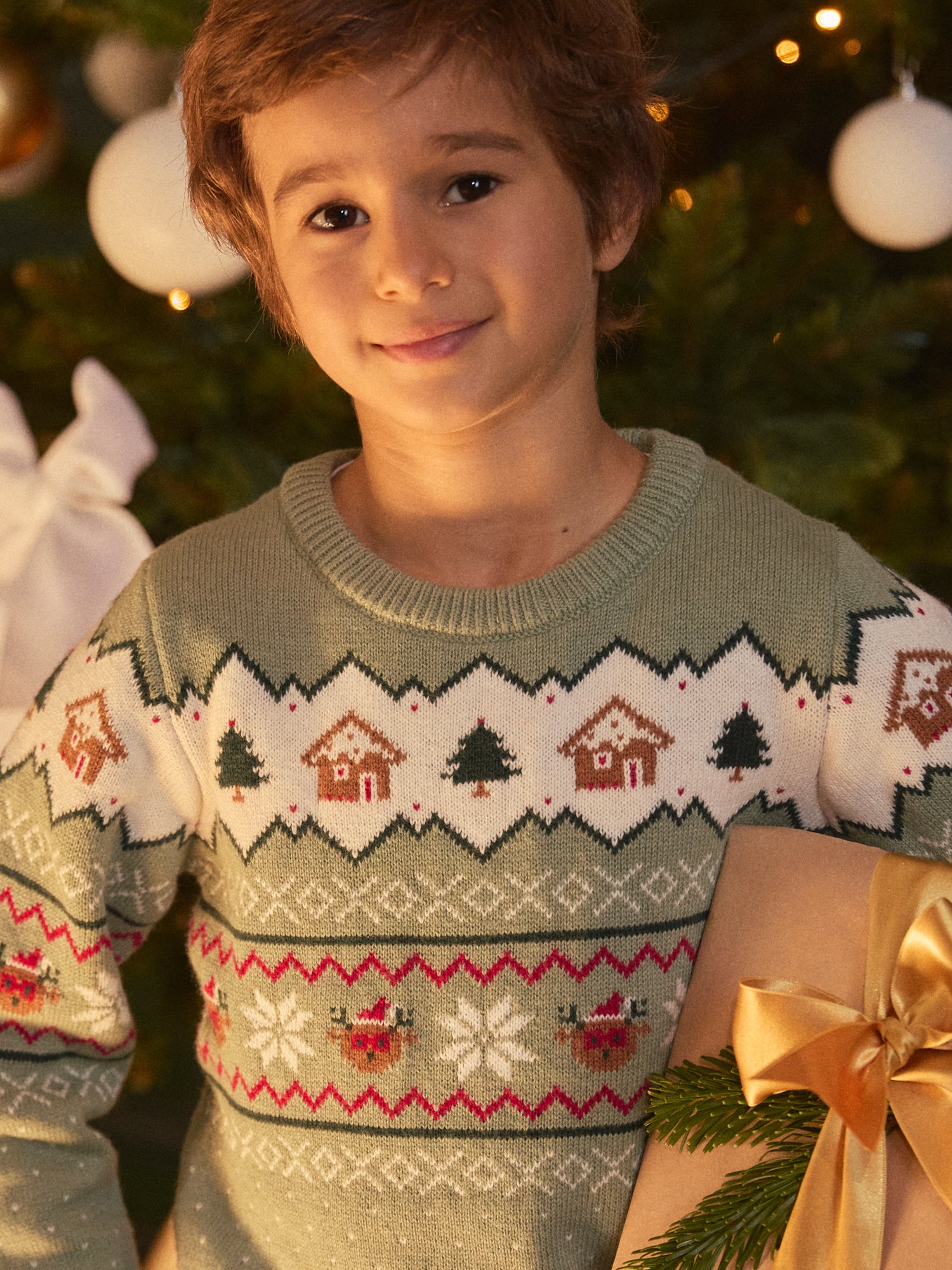 Sage green Christmas sweater for boys