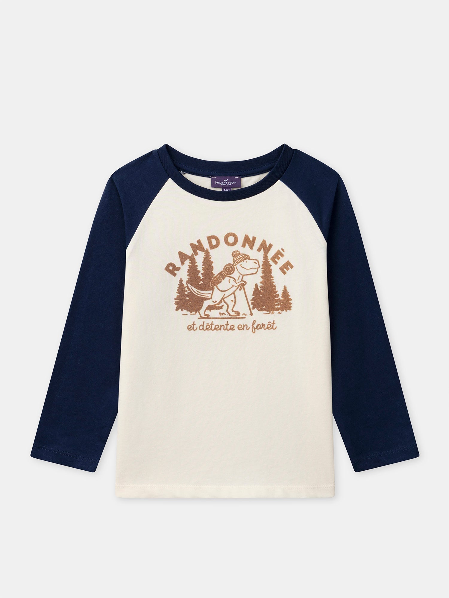 Blue and Ecru Long-Sleeve T-Shirt with Dinosaur Print for Boys