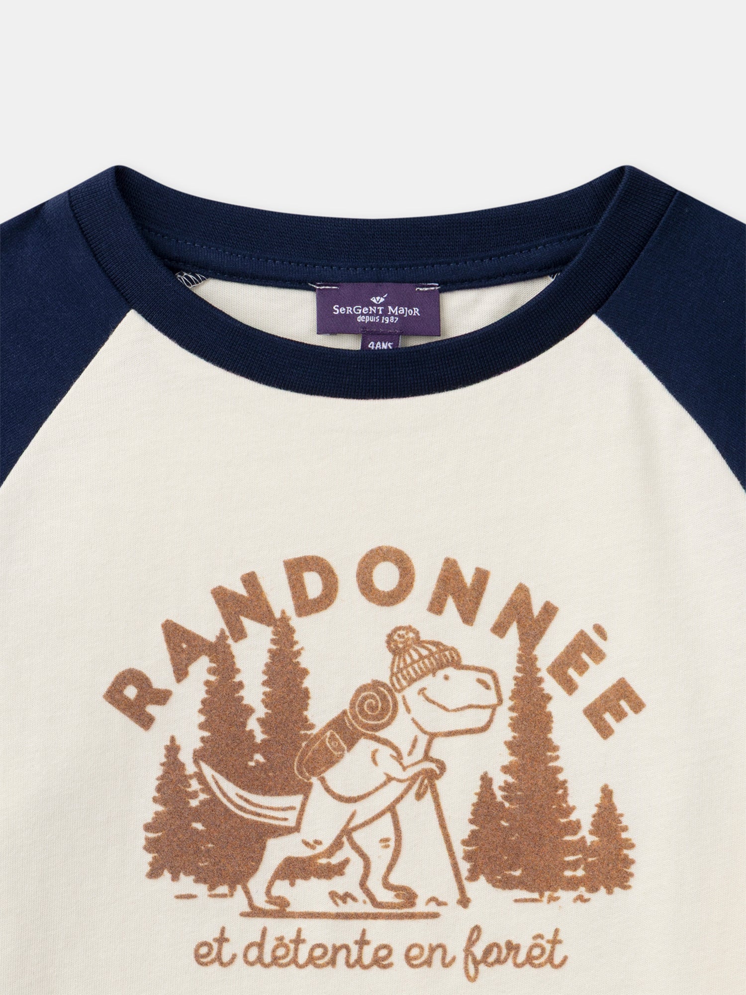 Blue and Ecru Long-Sleeve T-Shirt with Dinosaur Print for Boys