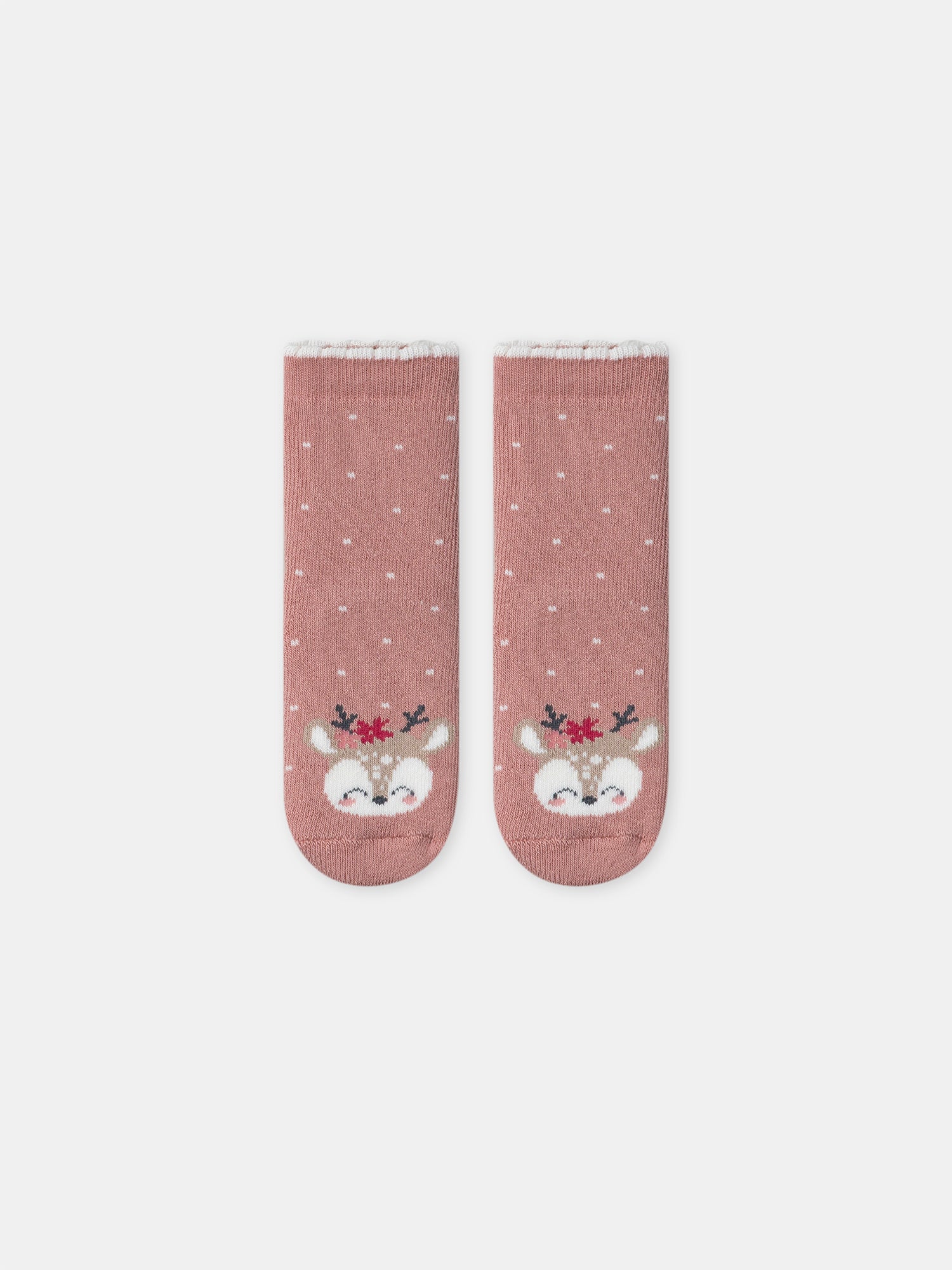 Pink Socks with Fawn Head for Baby Girl