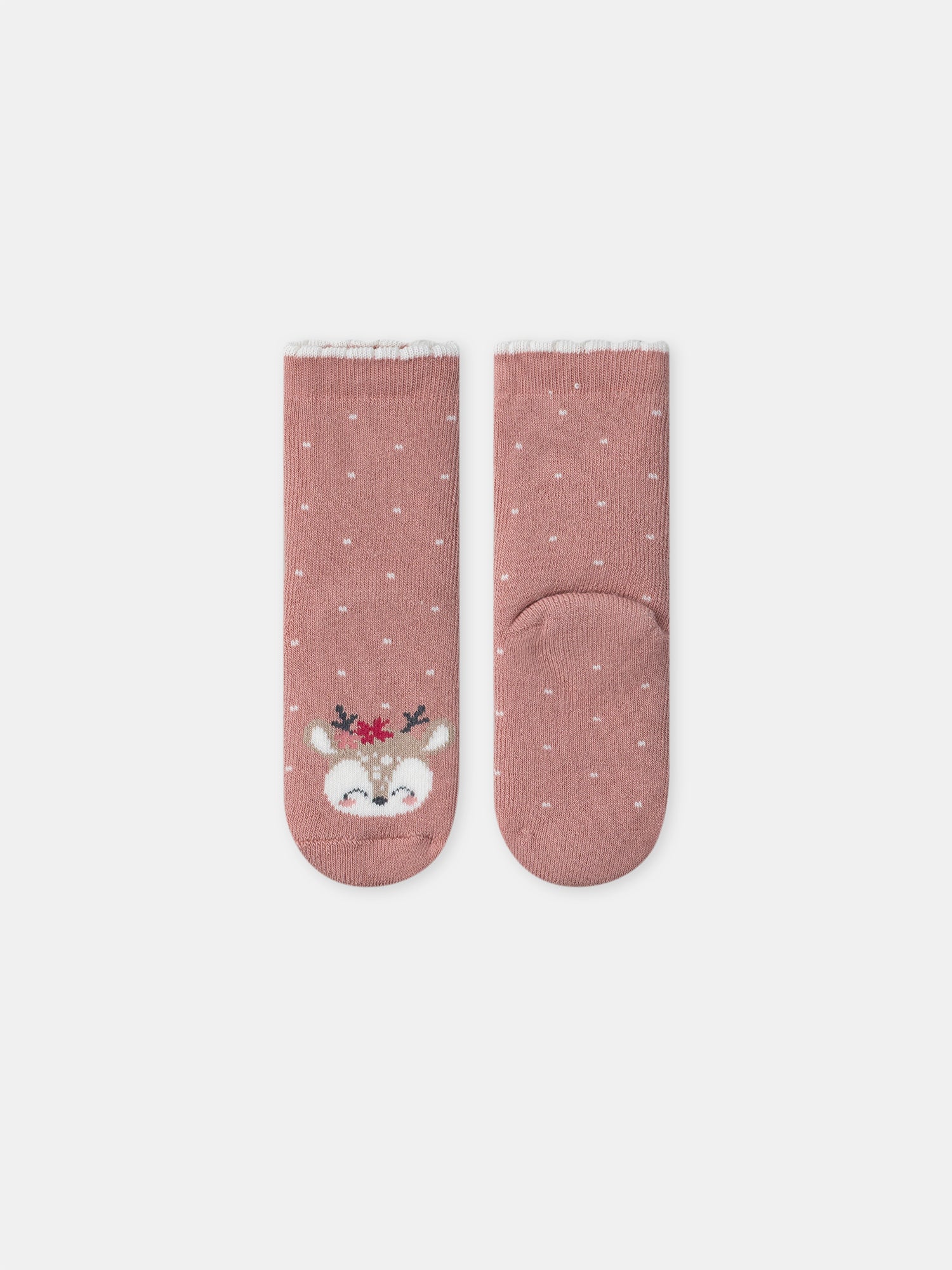 Pink Socks with Fawn Head for Baby Girl