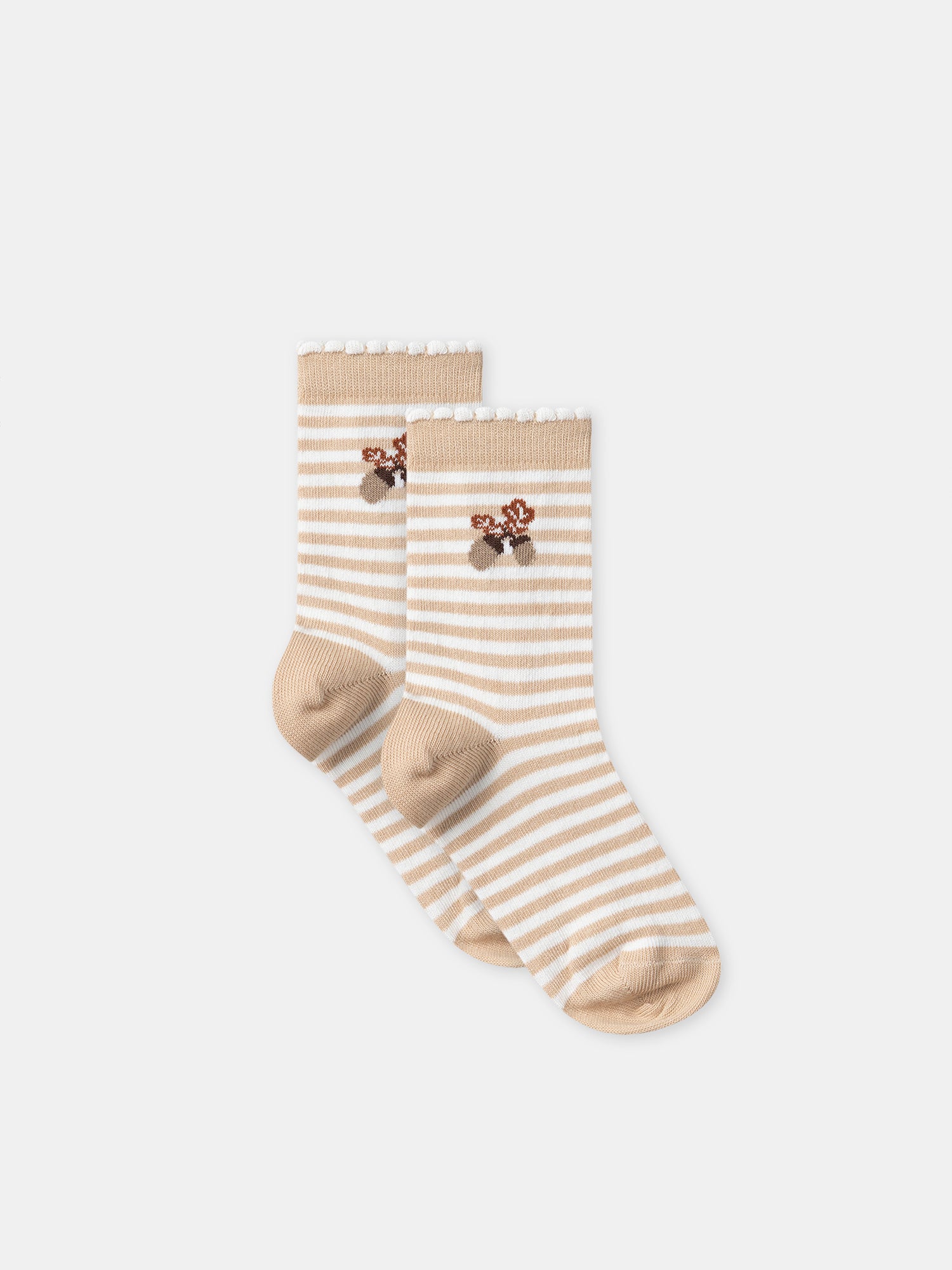 Beige Striped Socks with Tassel Pattern for Girls