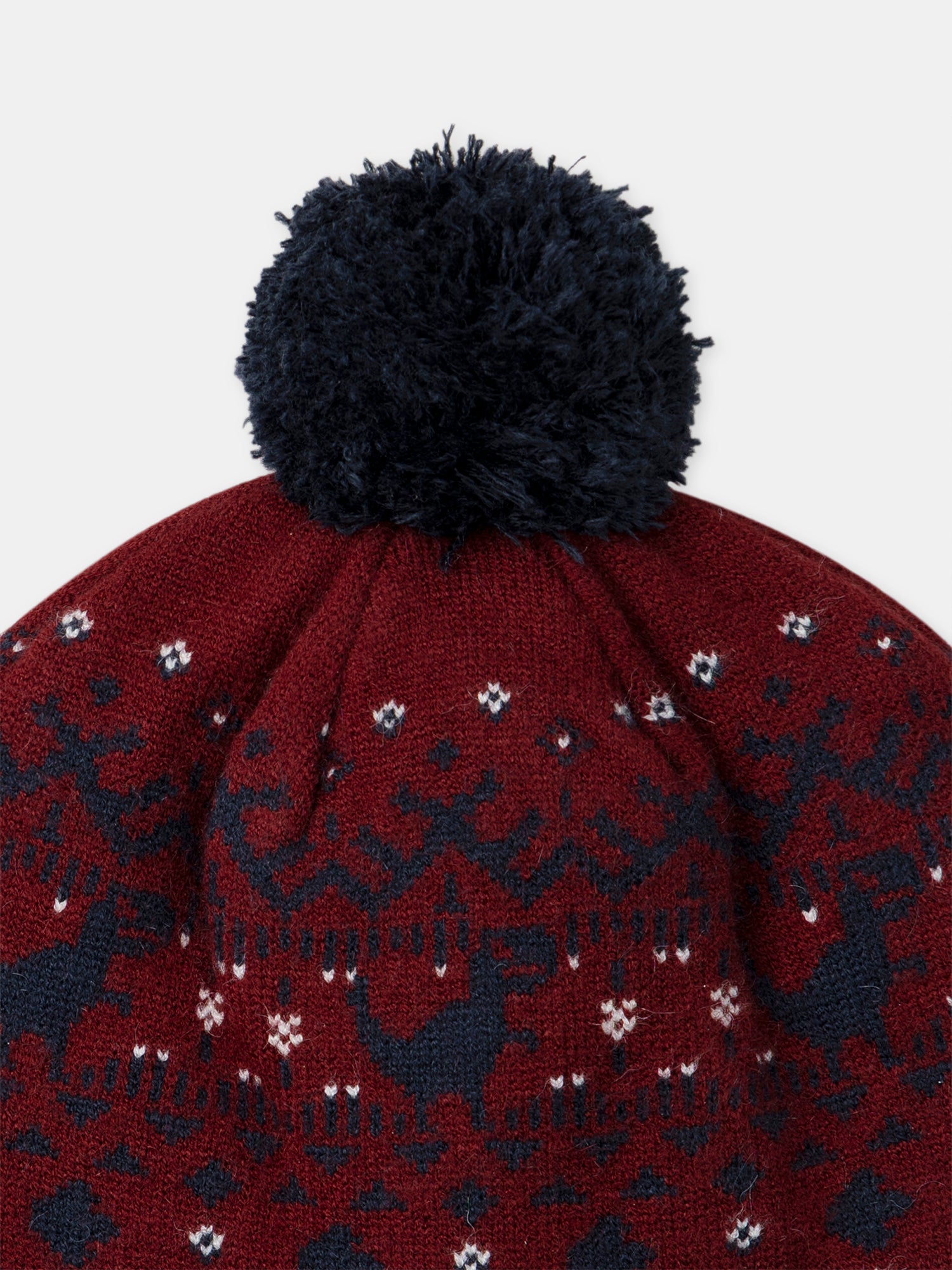 Bordeaux hat with dinosaur pattern and pompom for boys