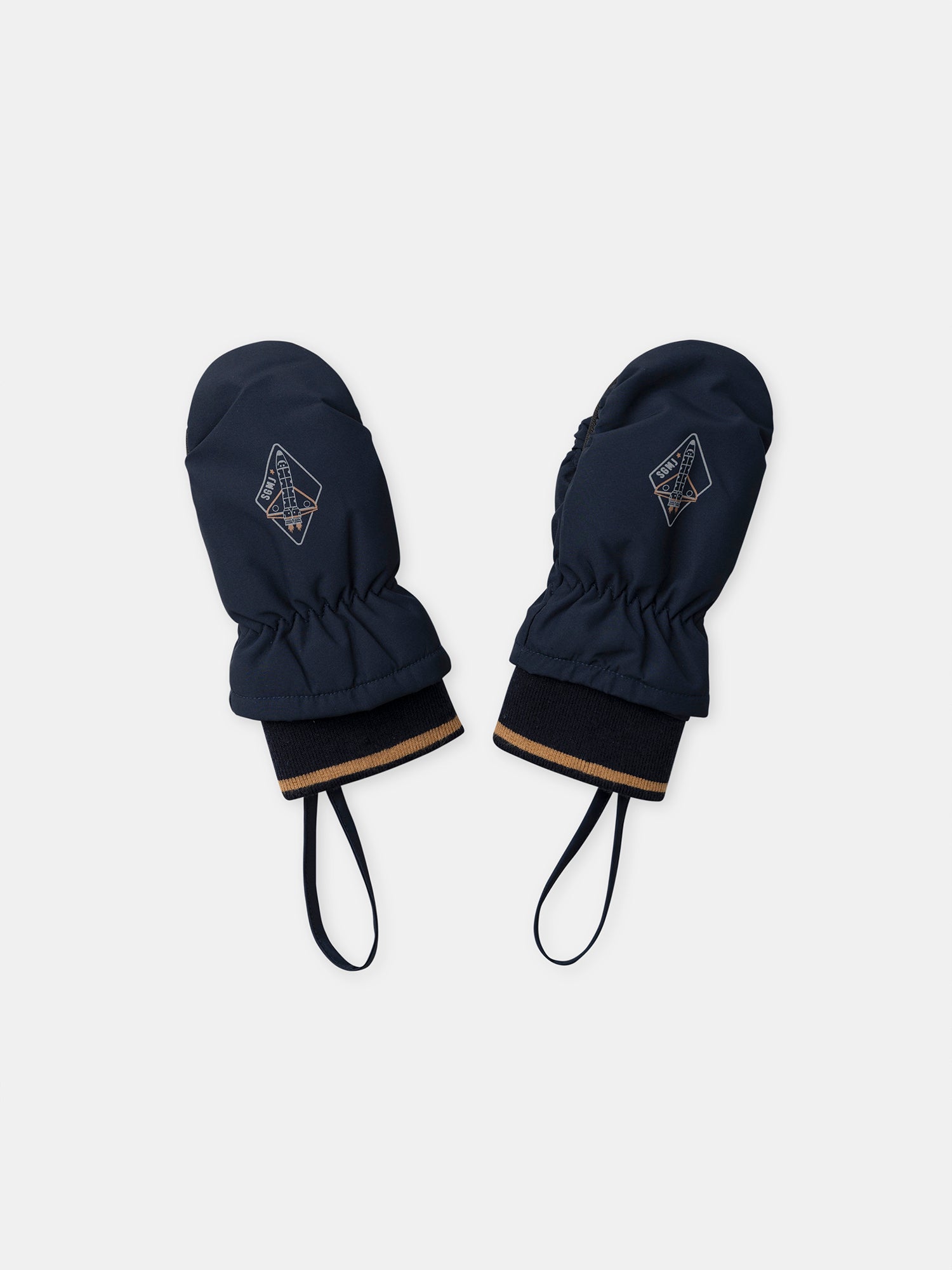 Dark blue gloves with rocket print for boys