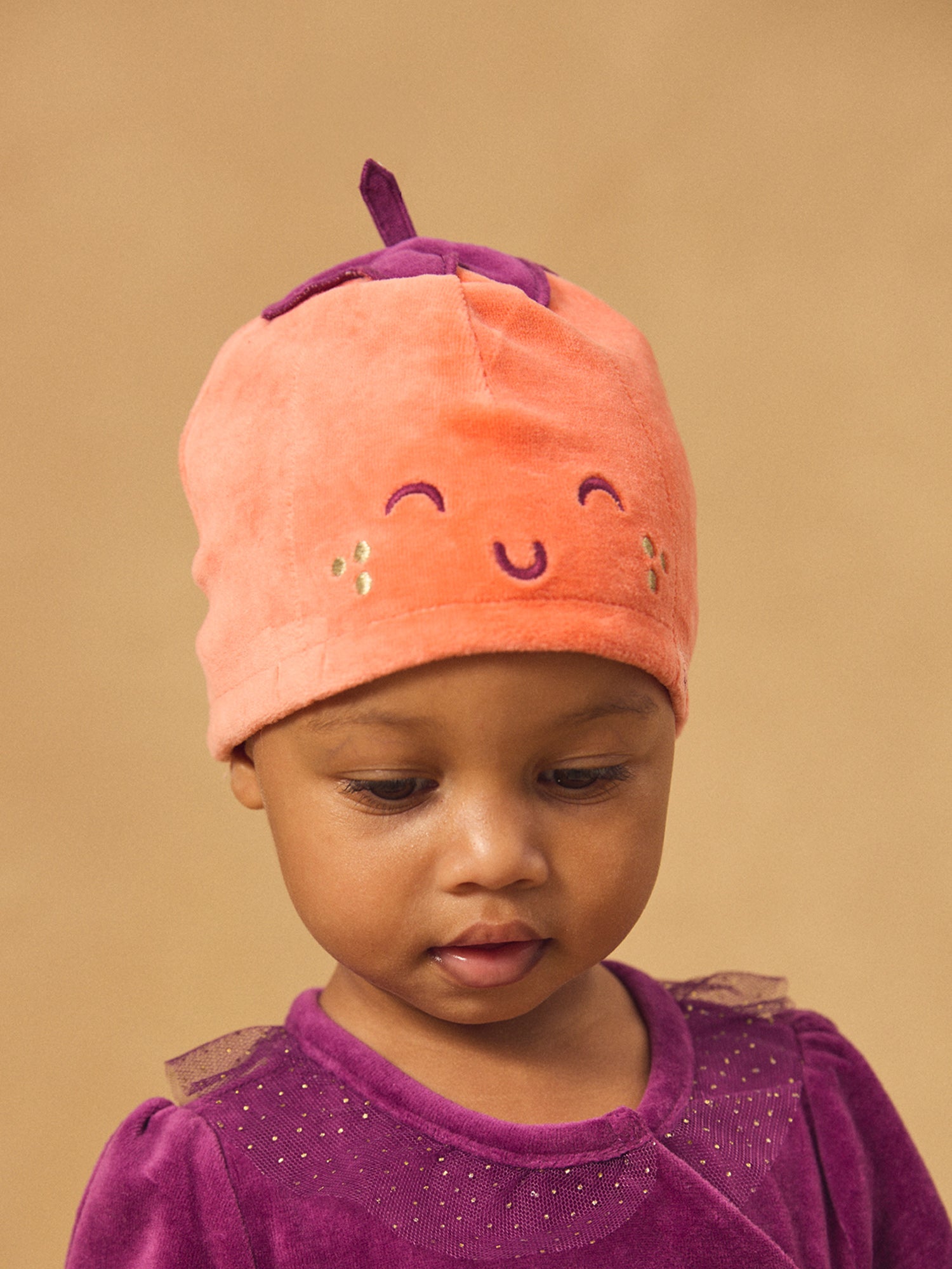 Purple velvet sleeping bag + Pumpkin hat Baby Girl