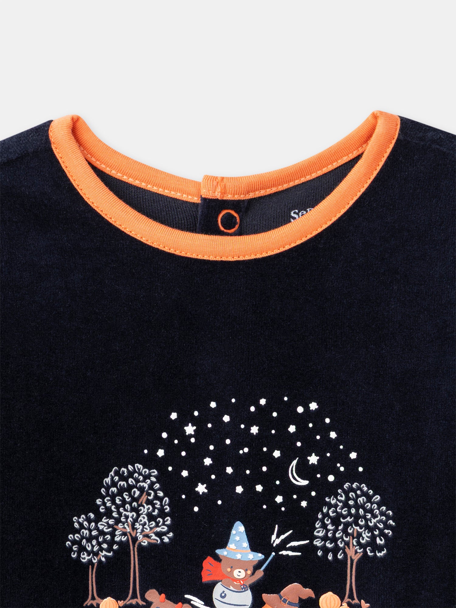 Navy Blue Velour Bodysuit + Pumpkin Hat for Baby Boy