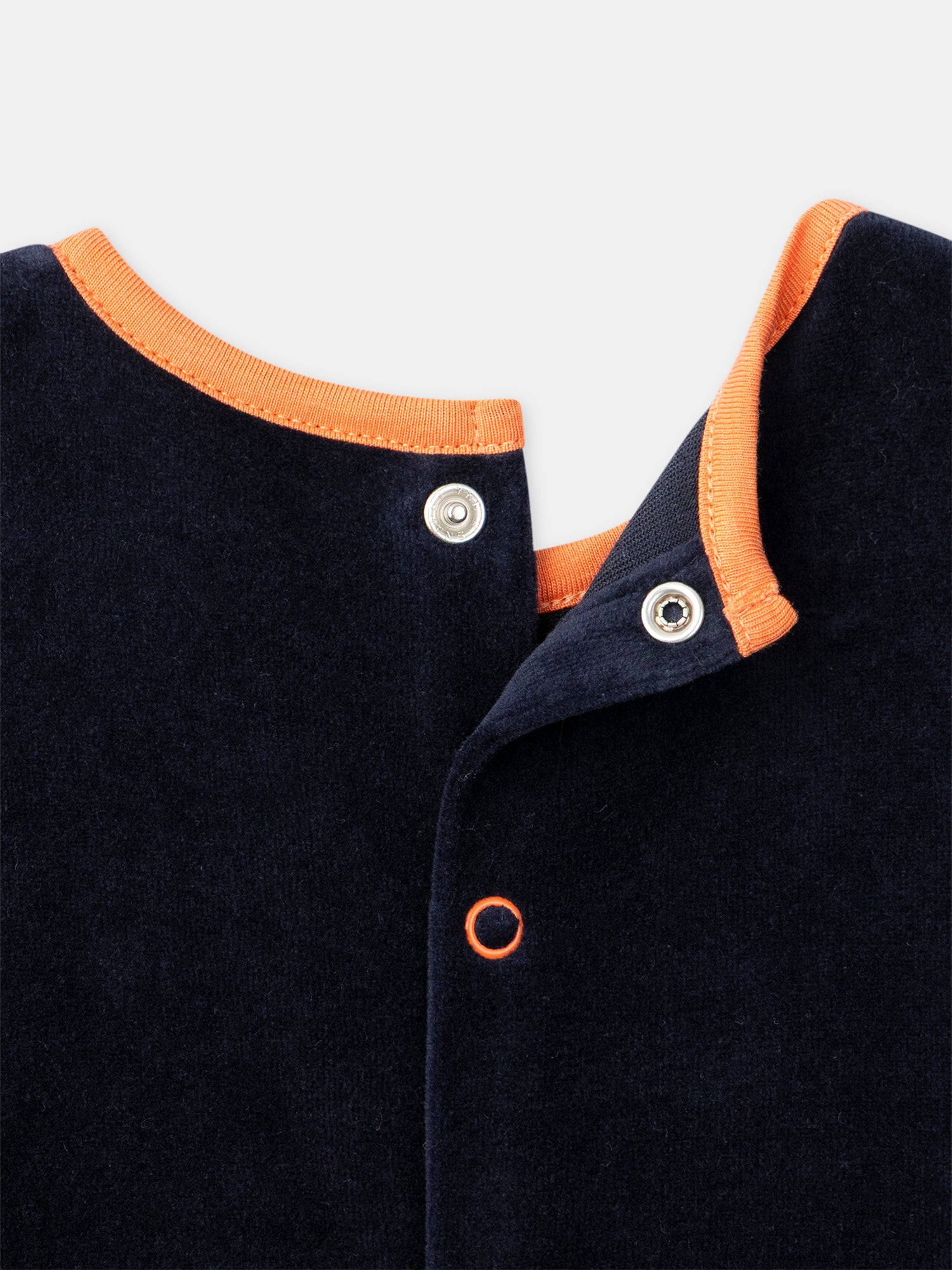 Navy Blue Velour Bodysuit + Pumpkin Hat for Baby Boy