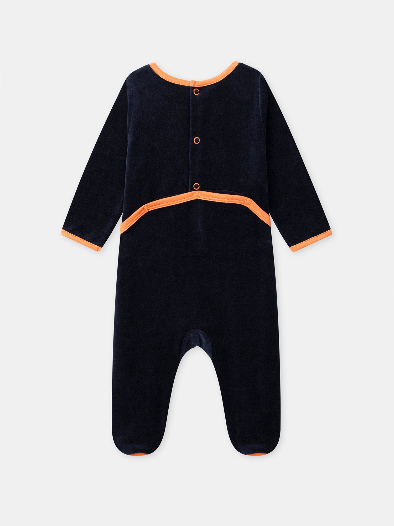 Navy Blue Velour Bodysuit + Pumpkin Hat for Baby Boy