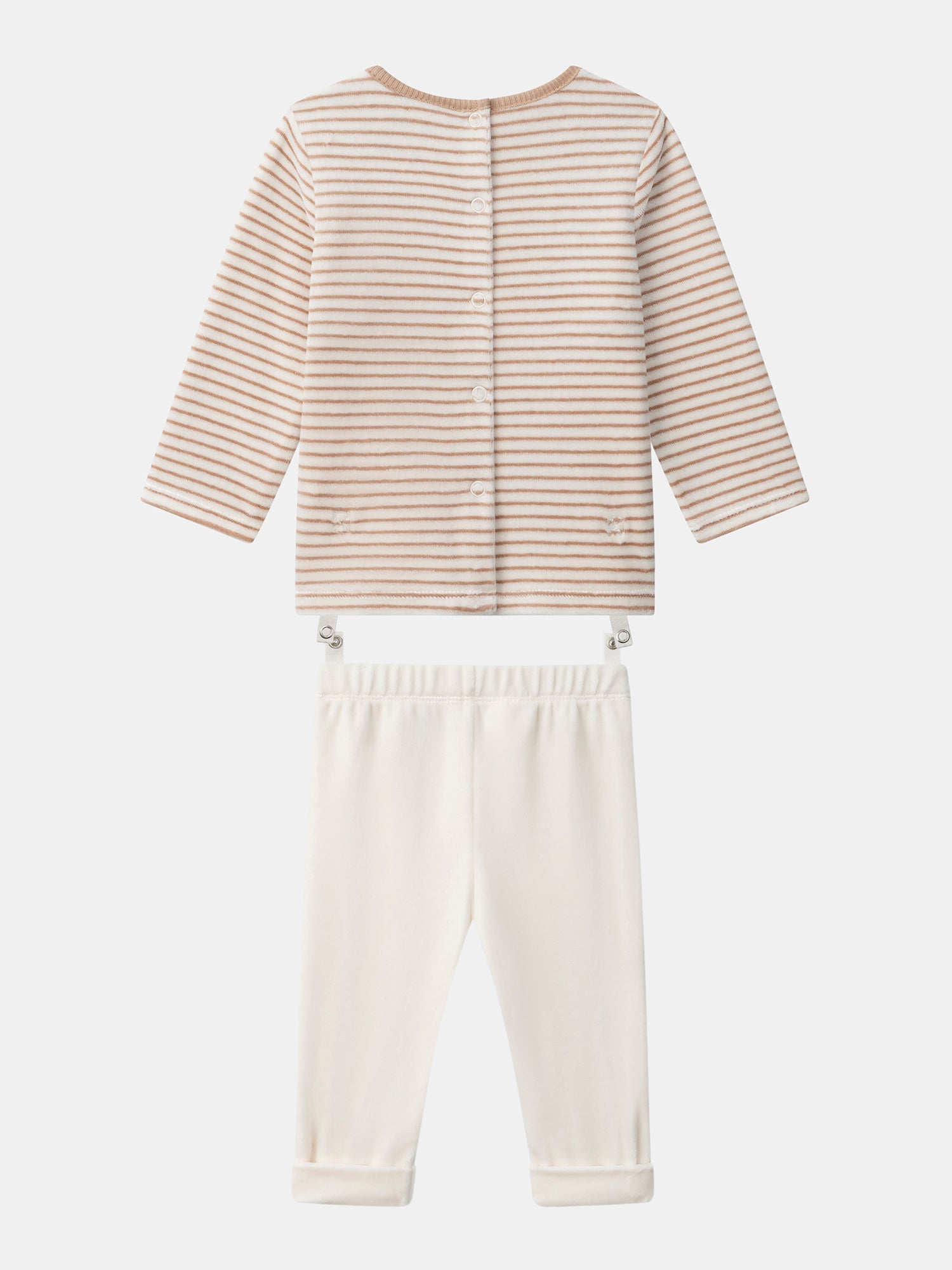 Ecru striped pajama with rabbit for Baby Boy