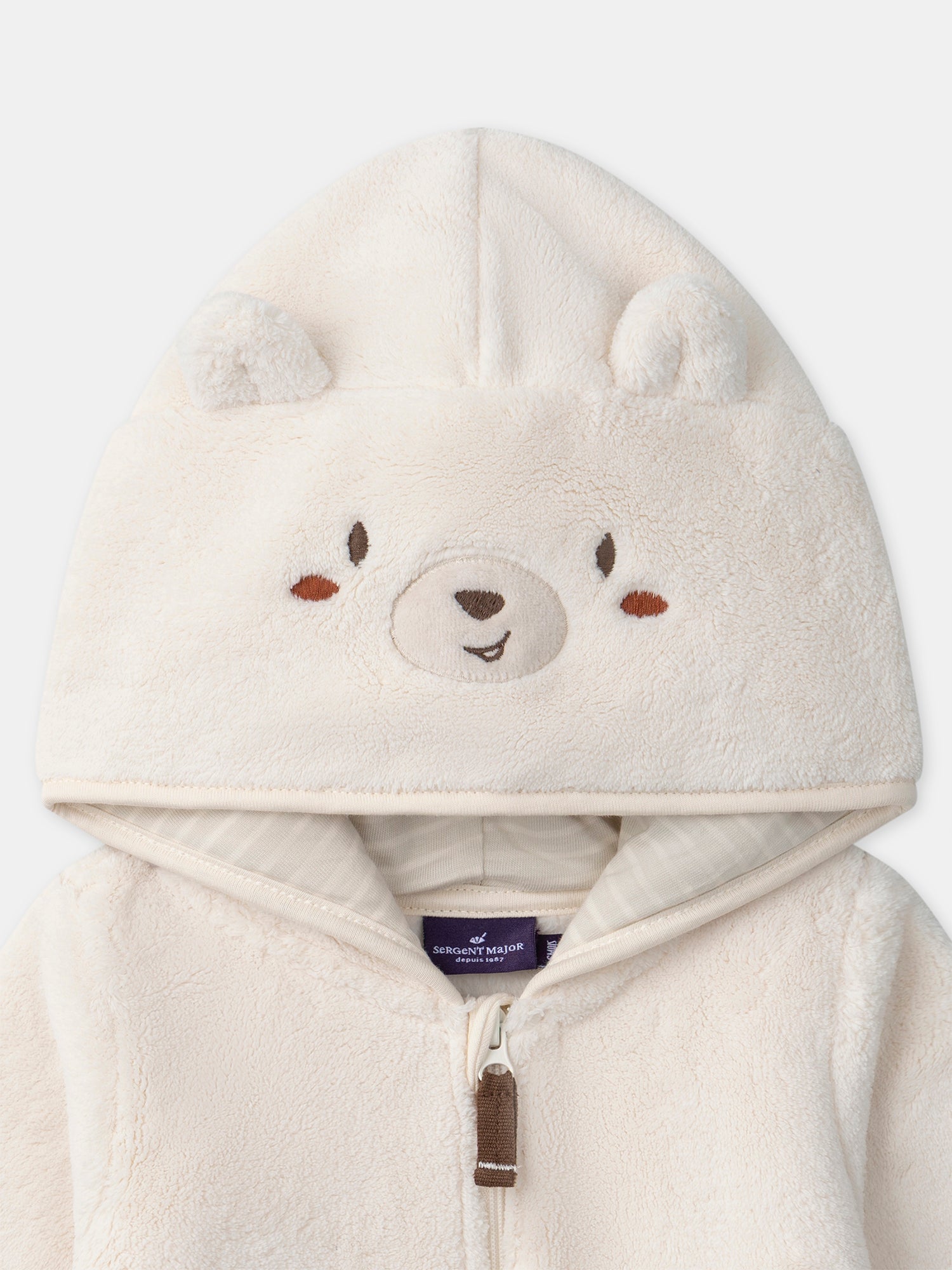 Ivory Hooded Bear Onesie for Baby Boy