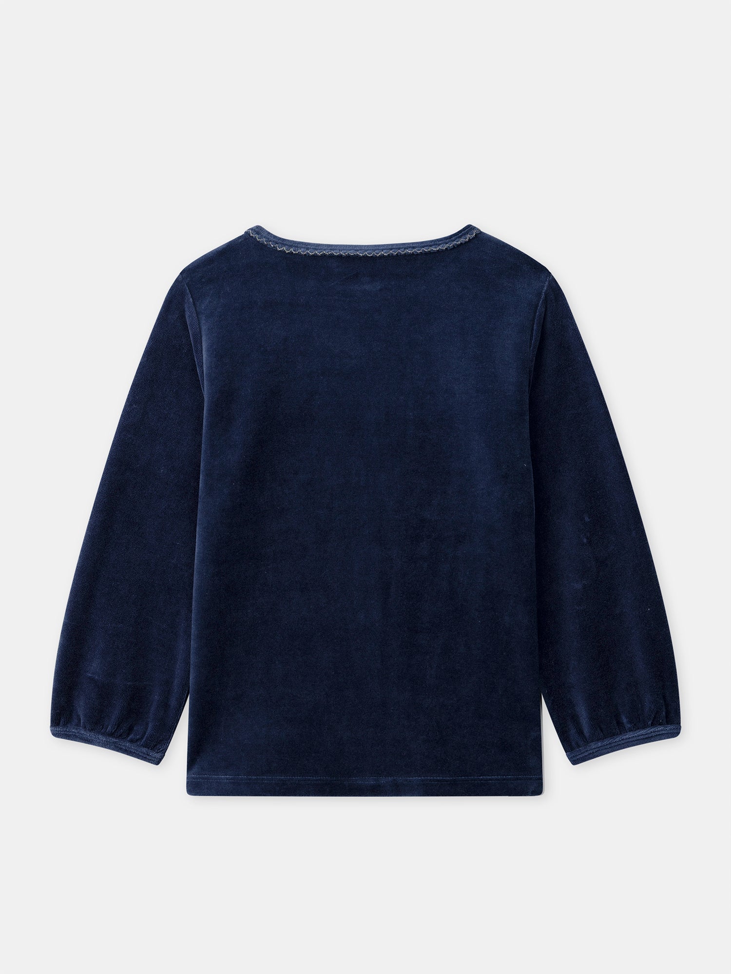 Navy blue velvet pyjama with Eiffel Tower print for girls