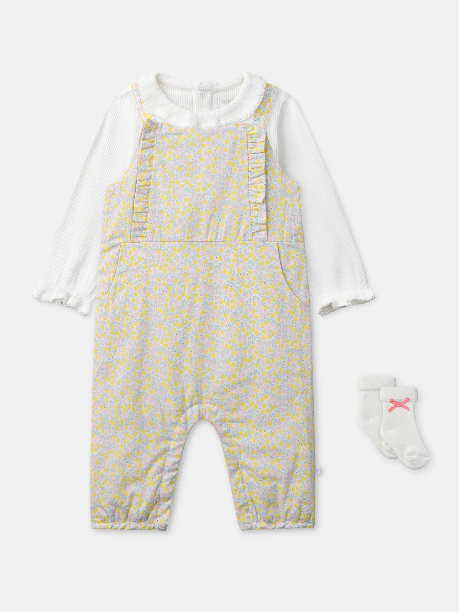 Floral combination set + ecru body + ribbon socks Birth Girl