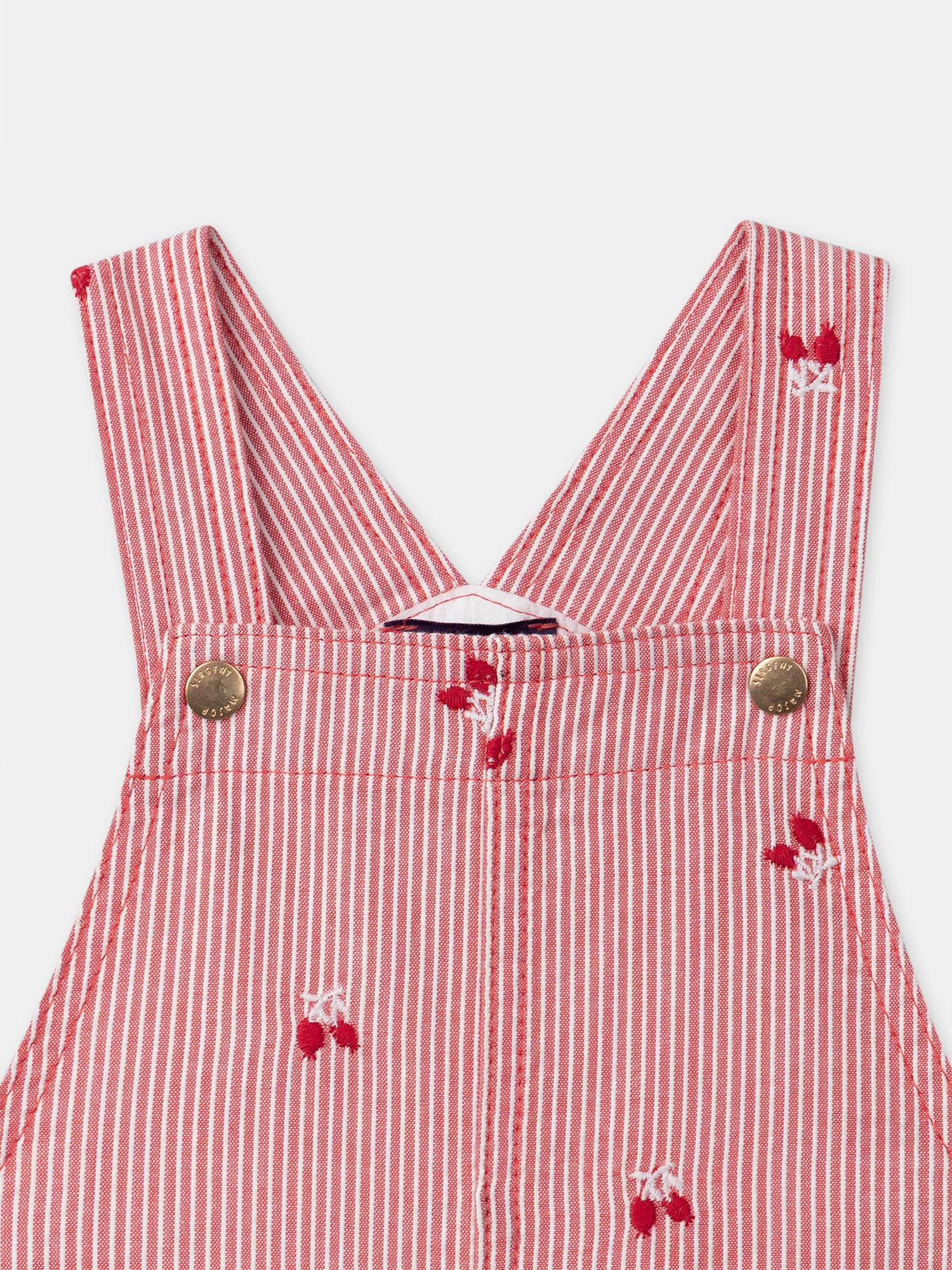Red striped short dungarees with Baies embroidery Baby Girl