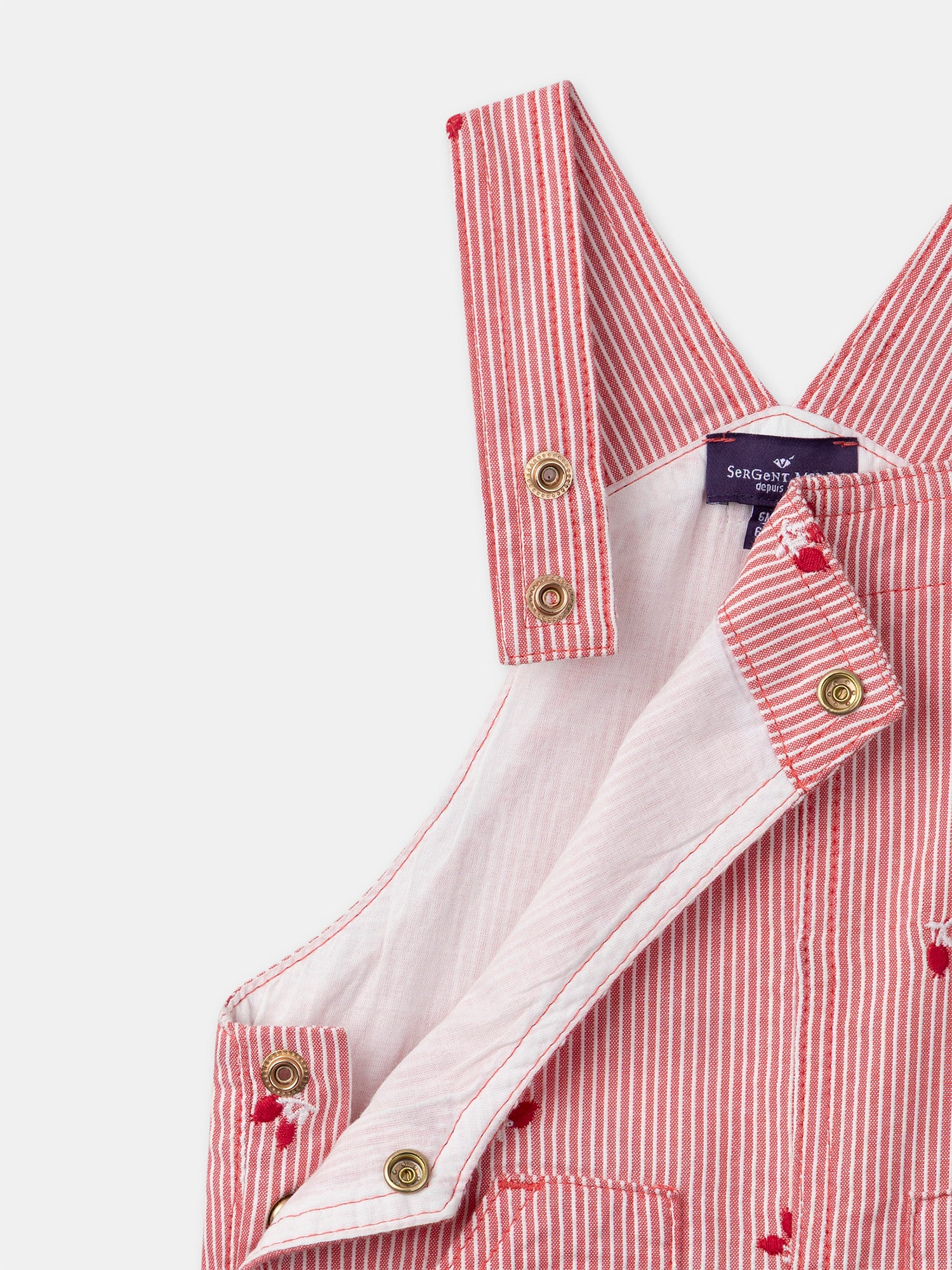 Red striped short dungarees with Baies embroidery Baby Girl