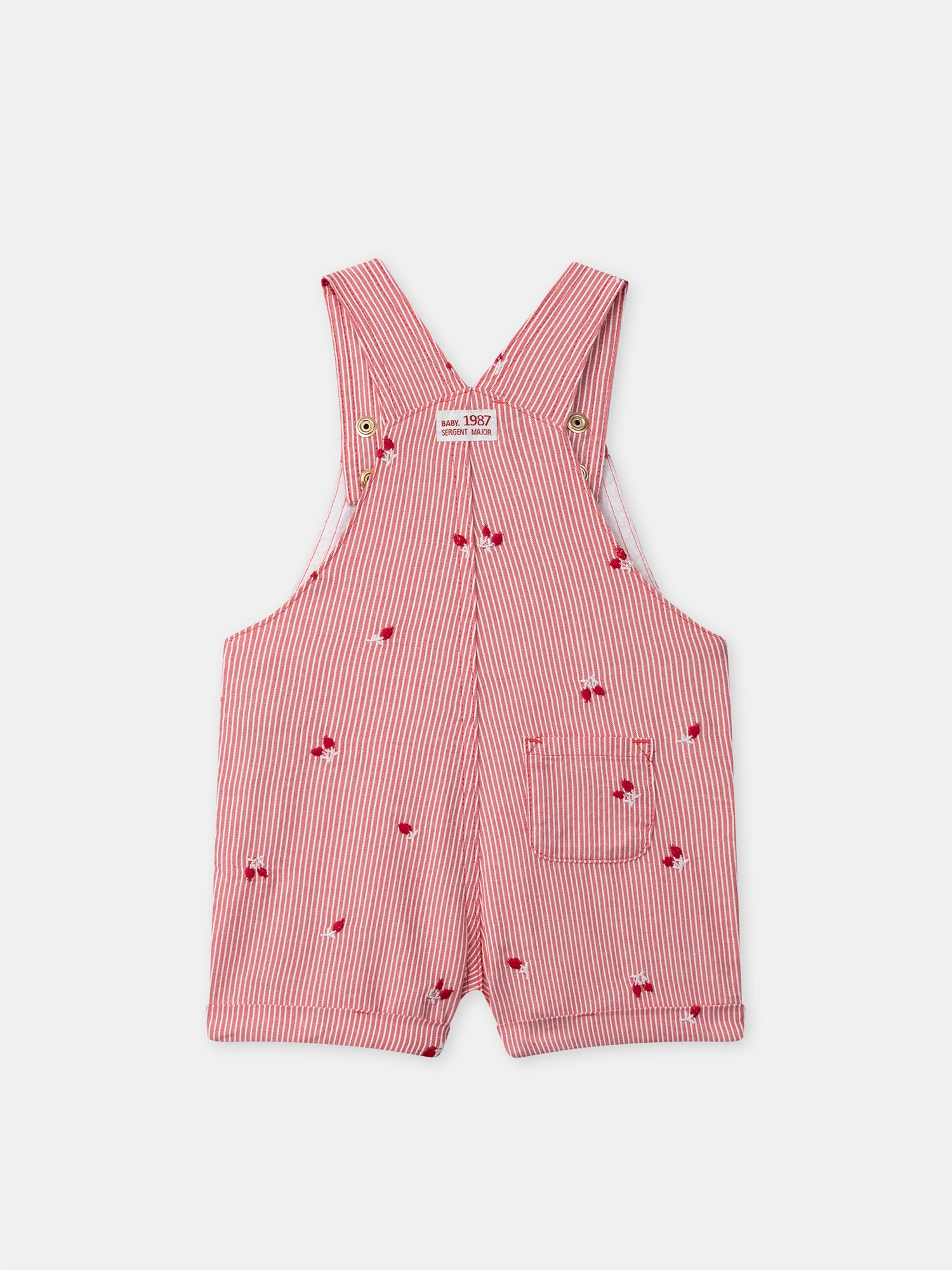 Red striped short dungarees with Baies embroidery Baby Girl