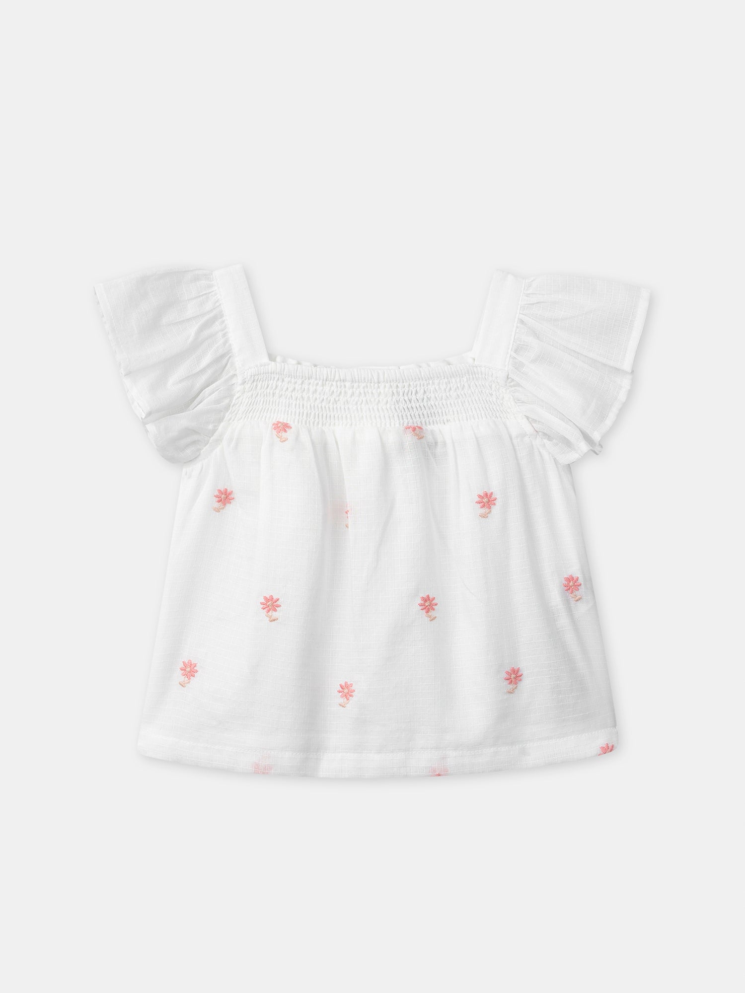 Ecru Blouse with Flower Embroidery Baby Girl