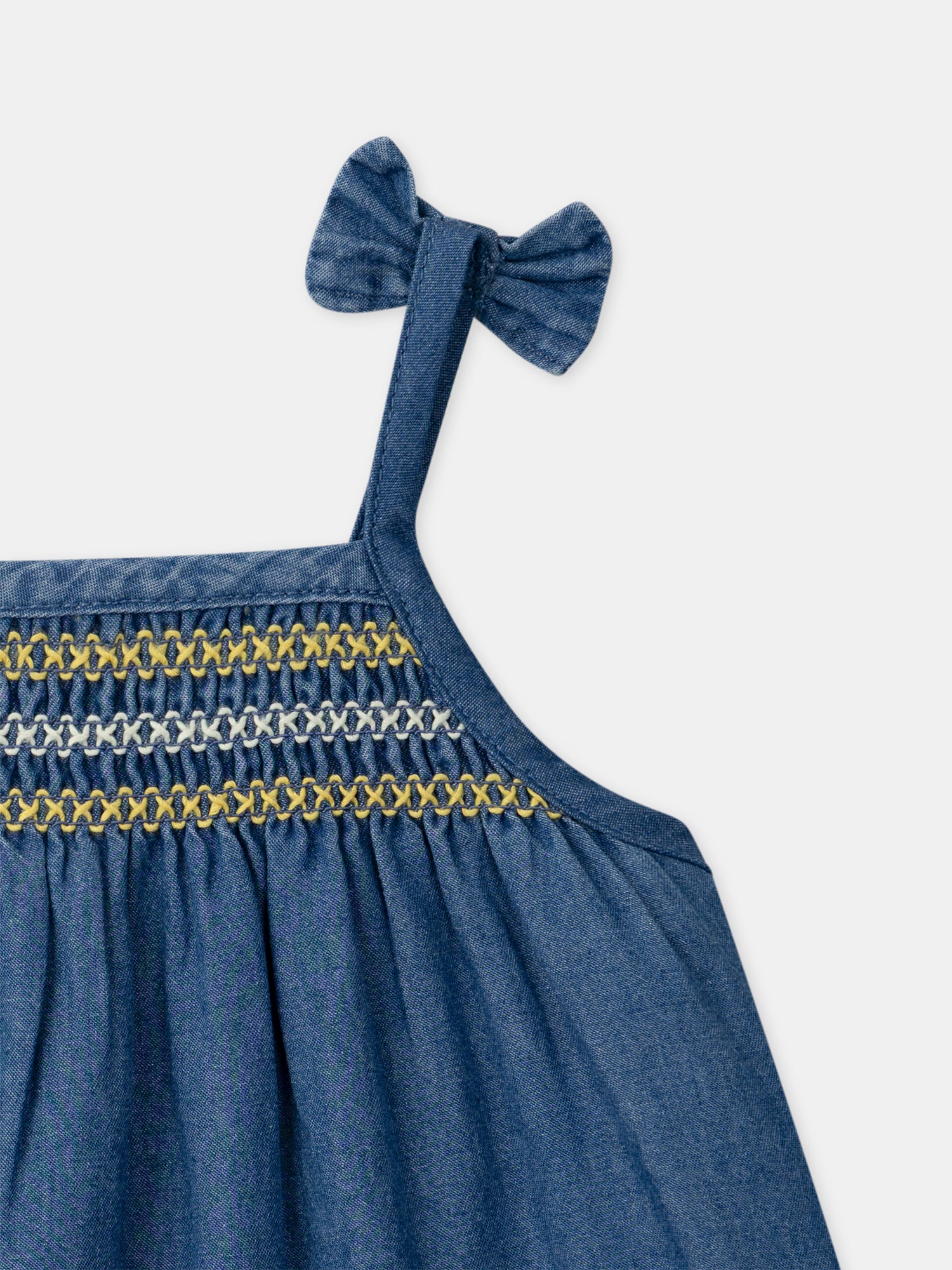Denim Dress with Lemon Embroidery for Baby Girl
