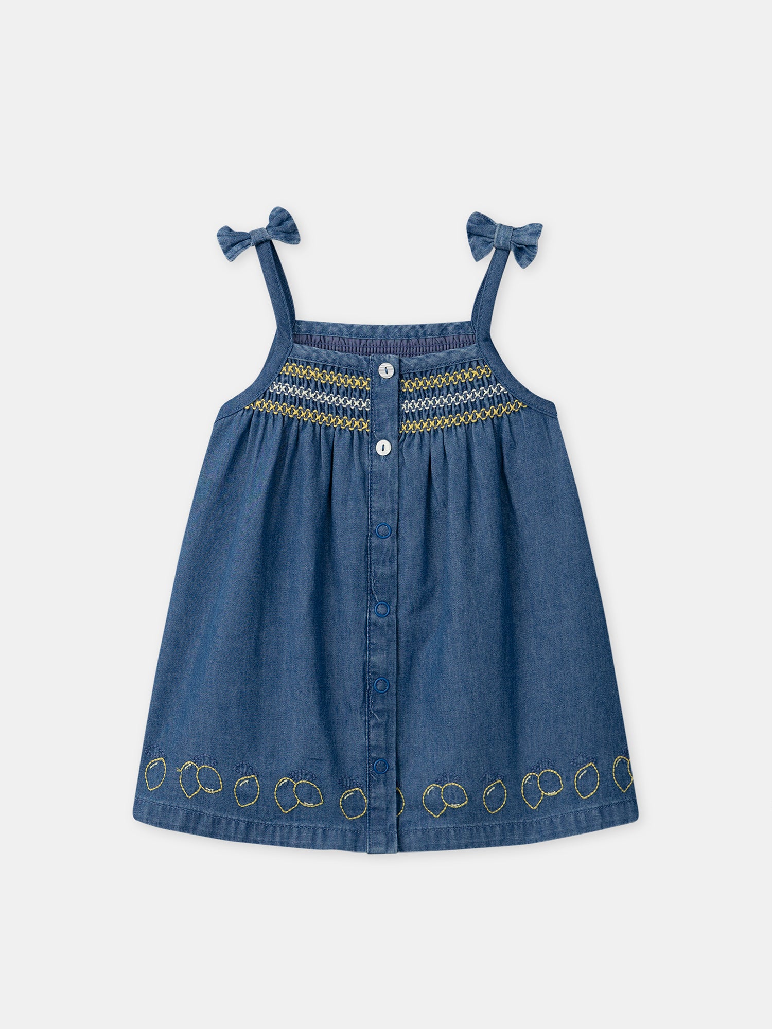 Denim Dress with Lemon Embroidery for Baby Girl