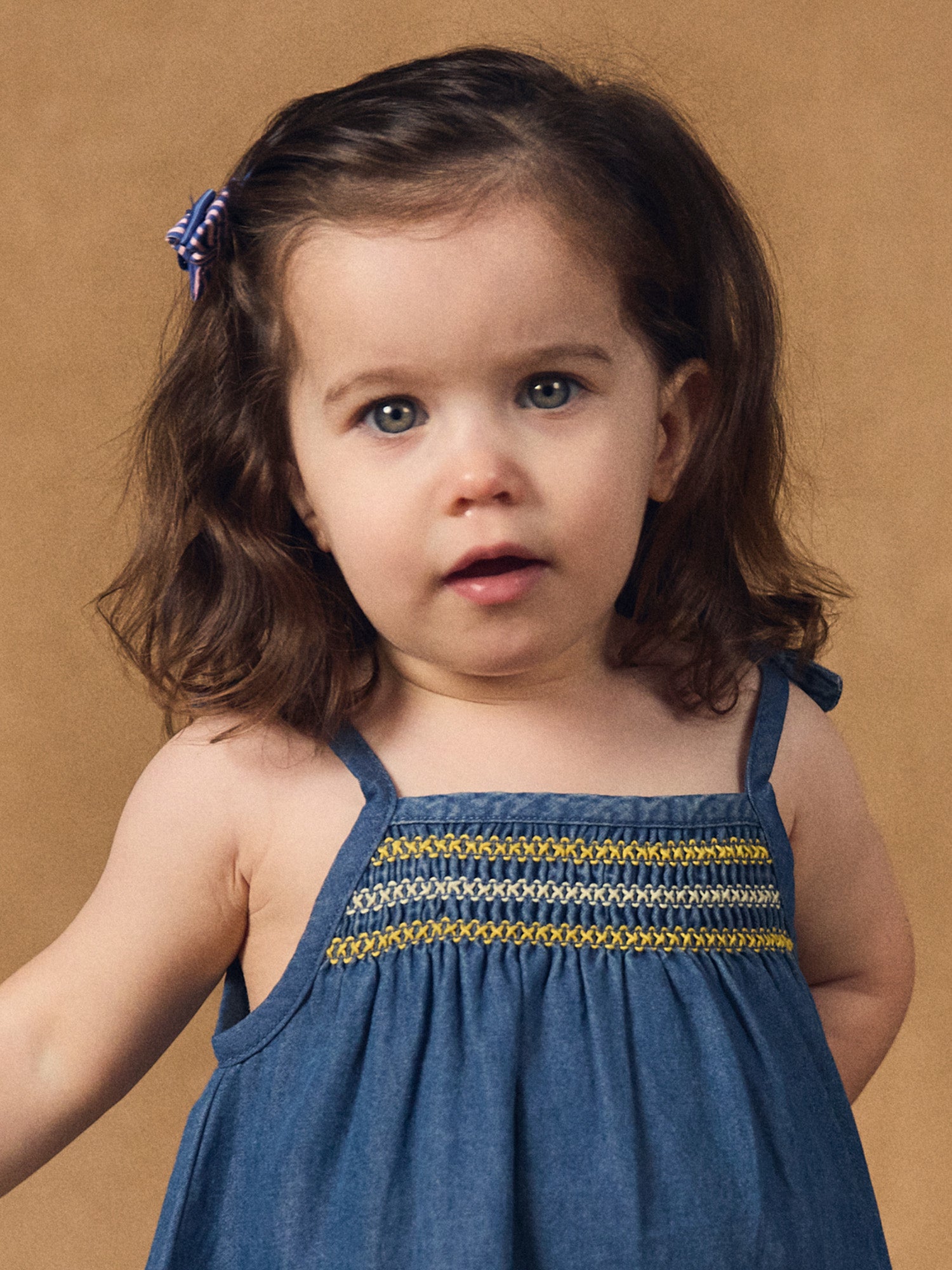 Denim Dress with Lemon Embroidery for Baby Girl