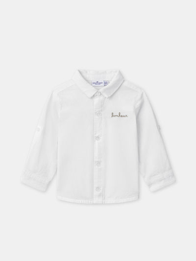 Ecru Baby Boy Shirt with Roll-Up Sleeves