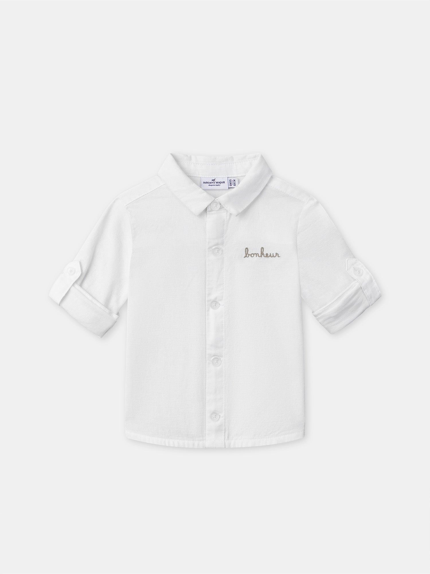 Ecru Baby Boy Shirt with Roll-Up Sleeves