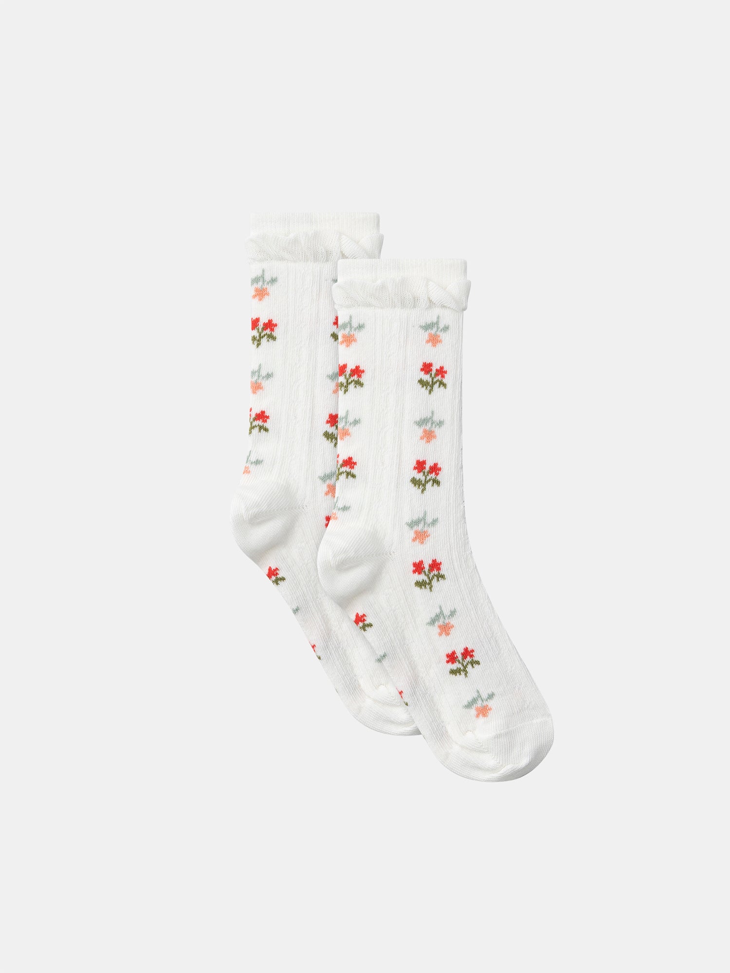 Ivory Socks with Flowers and Ruffles for Girl