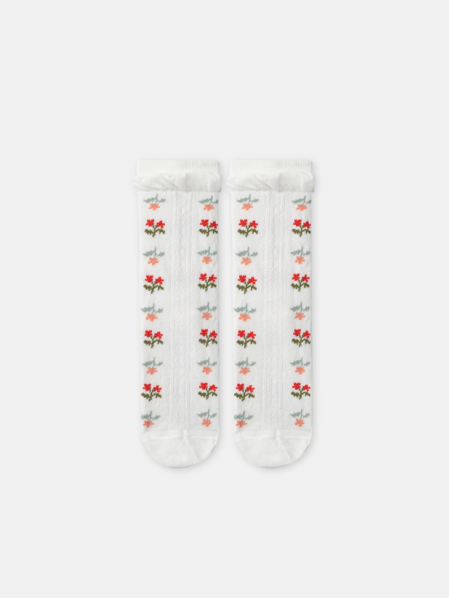 Ivory Socks with Flowers and Ruffles for Girl