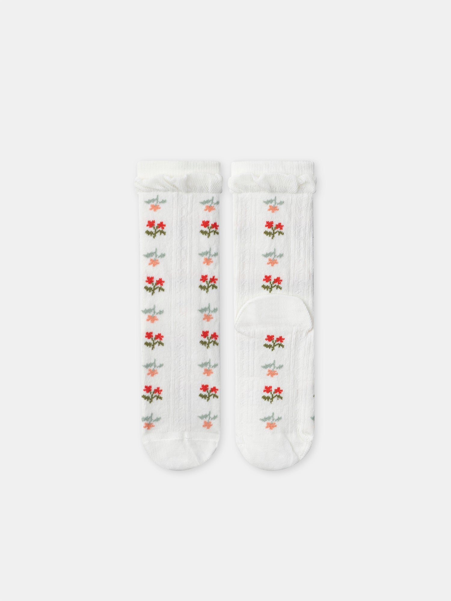 Ivory Socks with Flowers and Ruffles for Girl