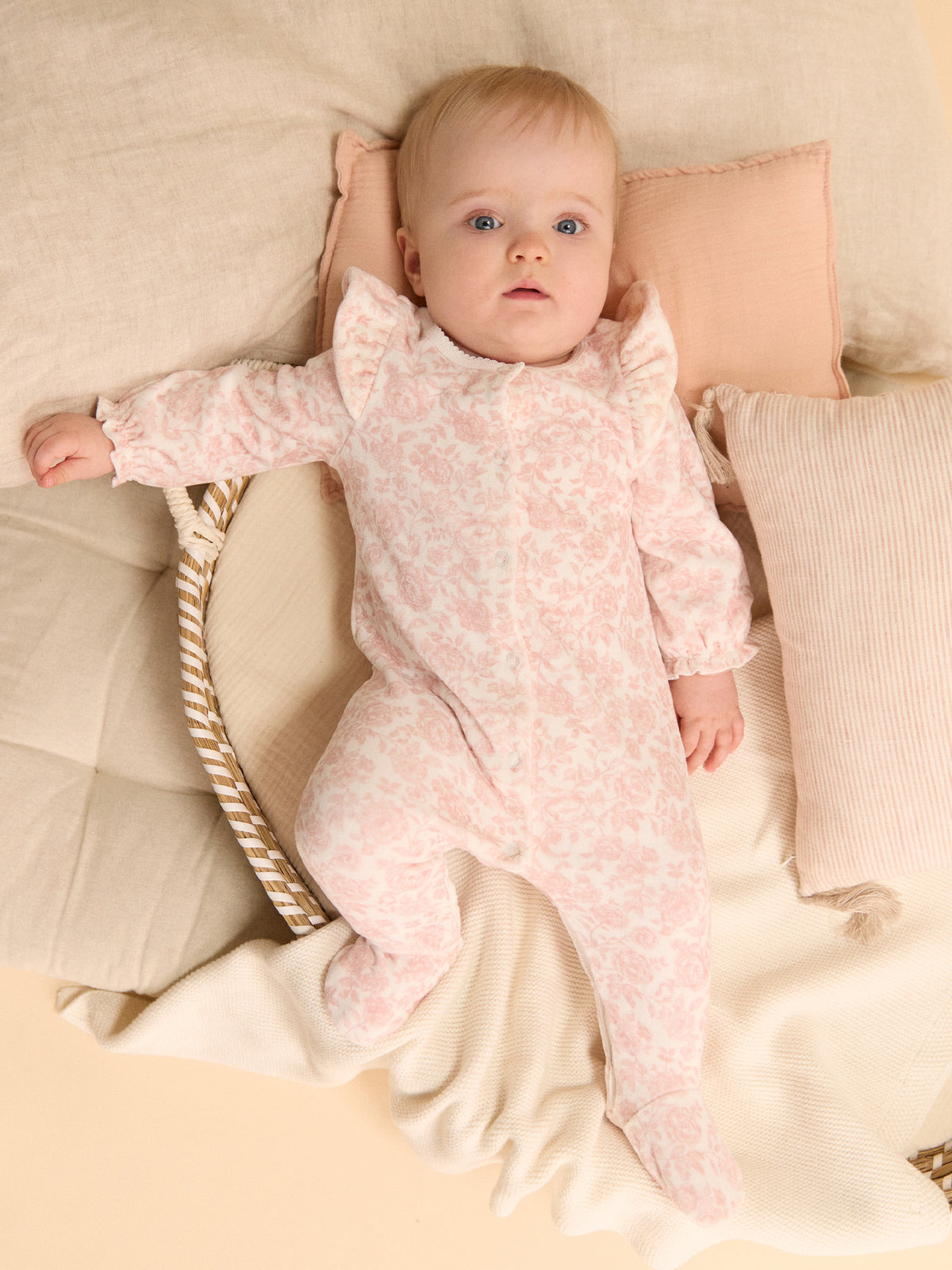 Ecru Overall with Flower Print Newborn Girl