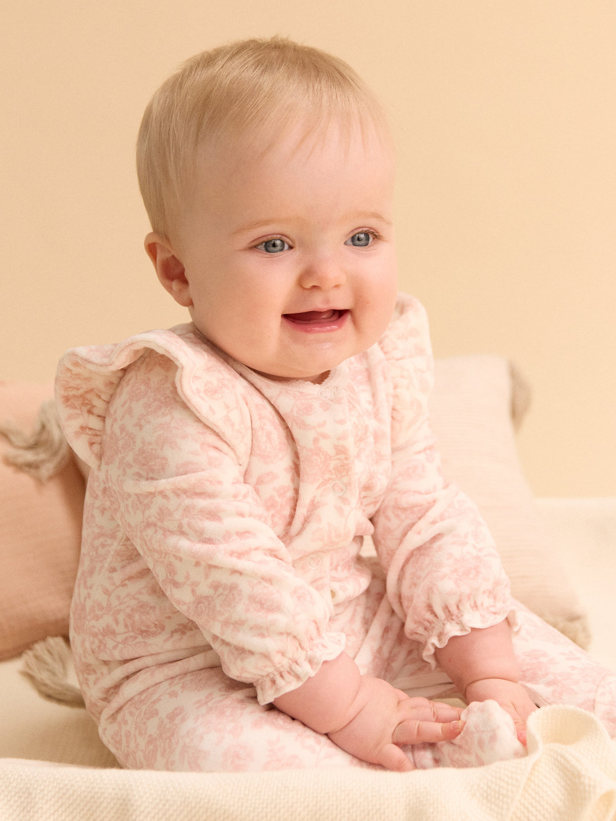 Ecru Overall with Flower Print Newborn Girl