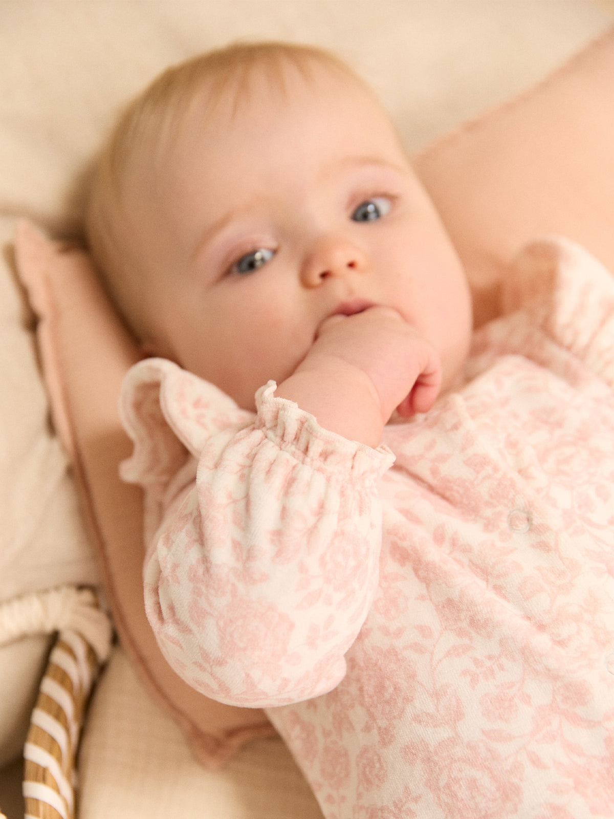 Ecru Overall with Flower Print Newborn Girl